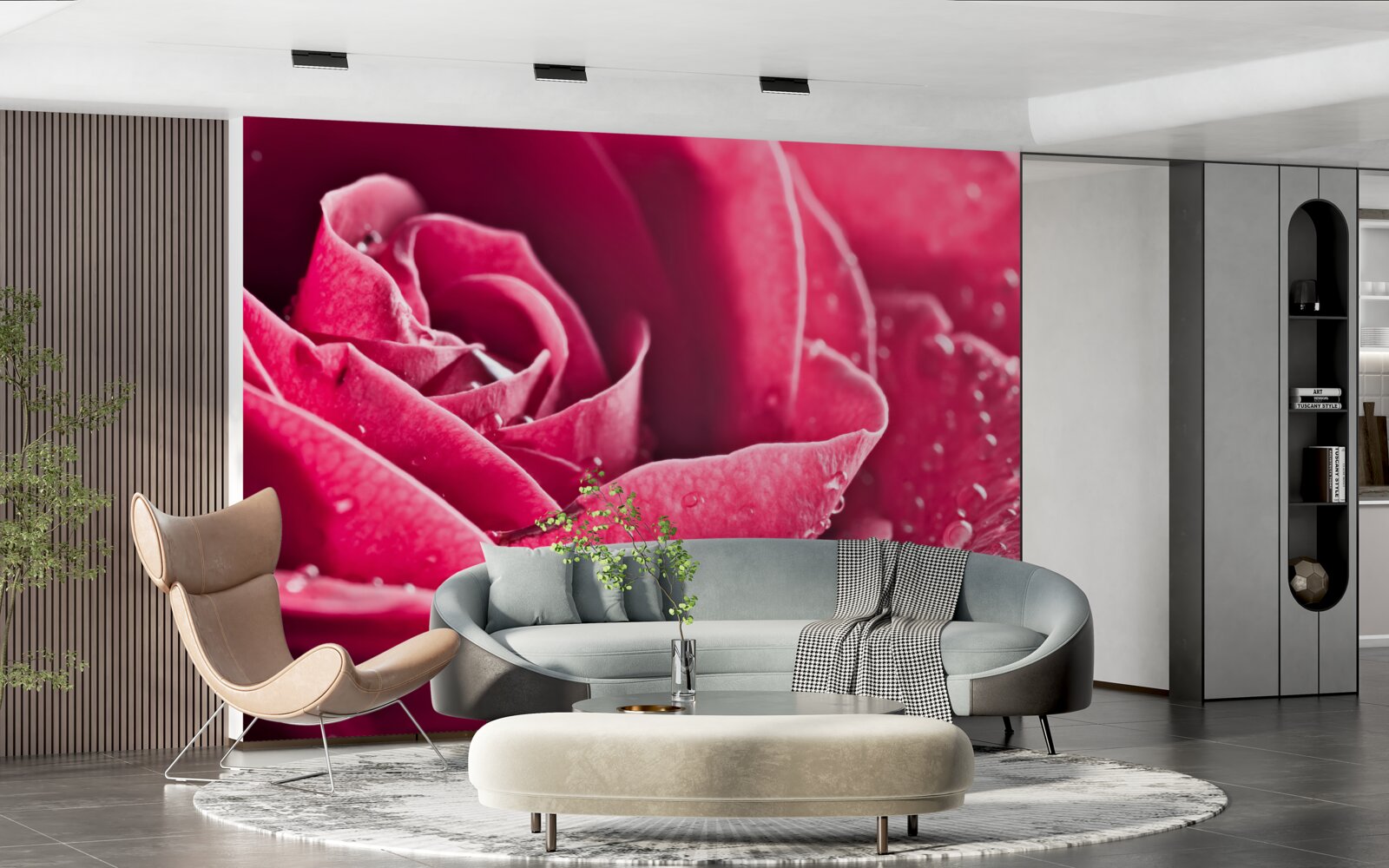 Fotobehang grote roos met vochtdruppels