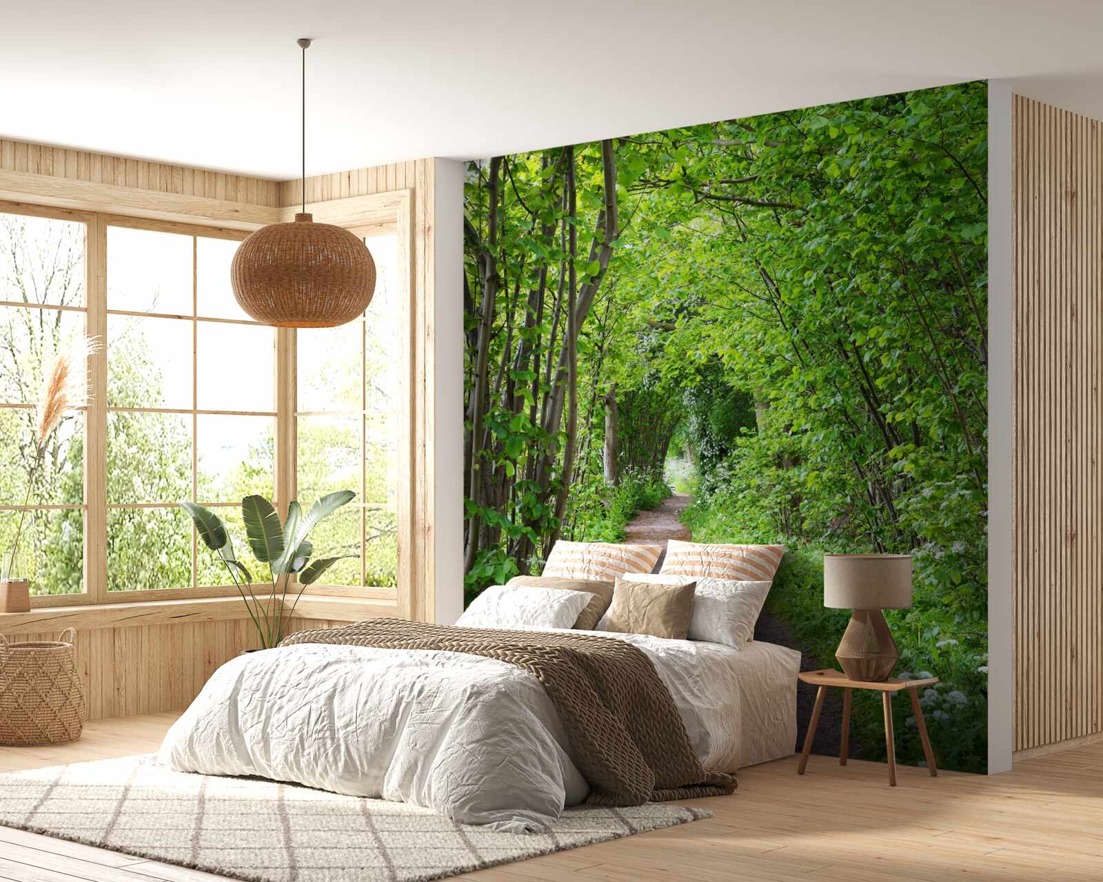 Fotobehang pad door het dichte smaragdgroene bos