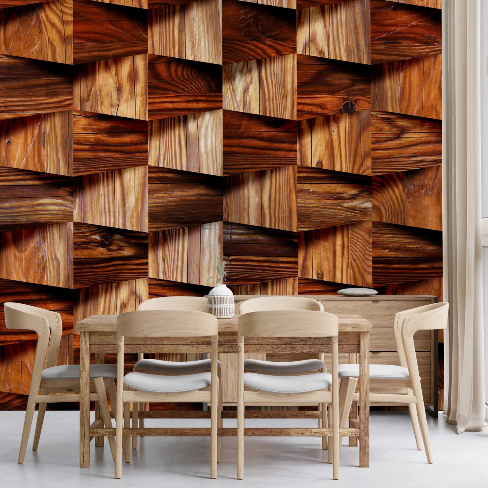 Fotobehang volumetrische houten onderdelen