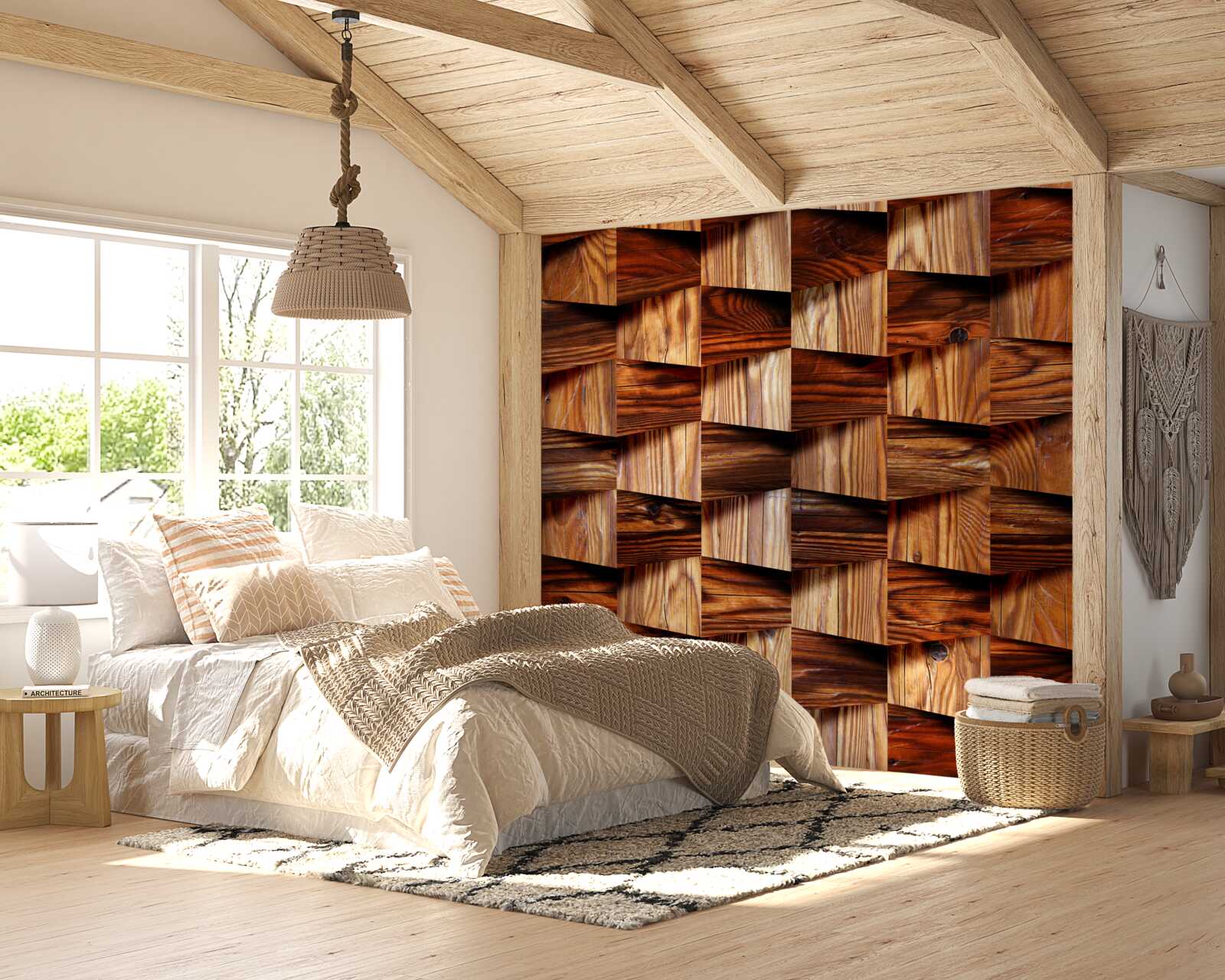 Fotobehang volumetrische houten onderdelen