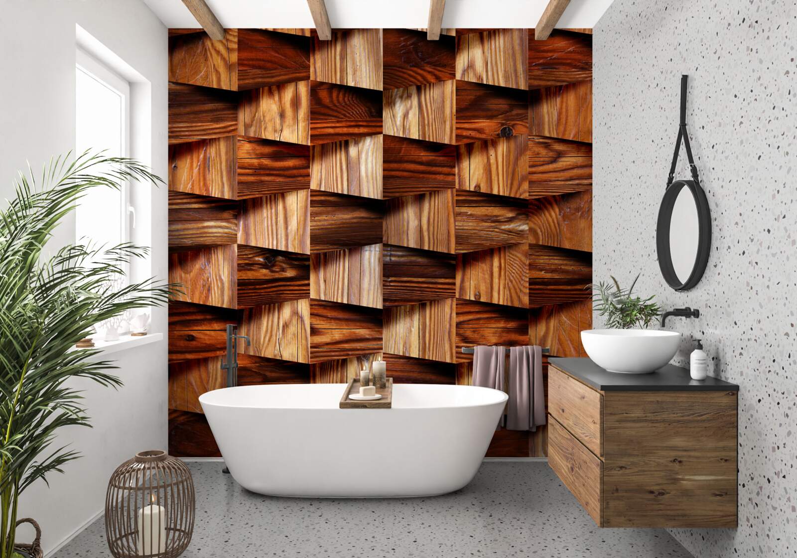 Fotobehang volumetrische houten onderdelen