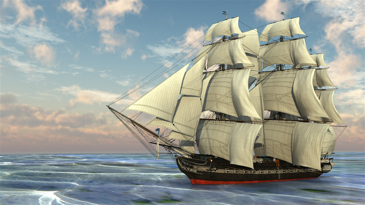 Fotobehang majestueus en sierlijk schip onder zeil op het water