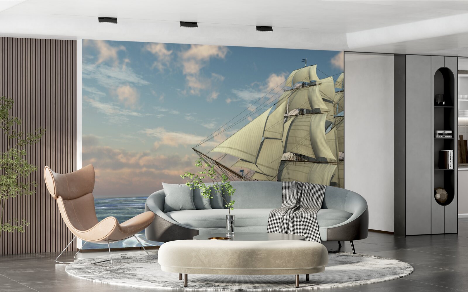 Fotobehang majestueus en sierlijk schip onder zeil op het water