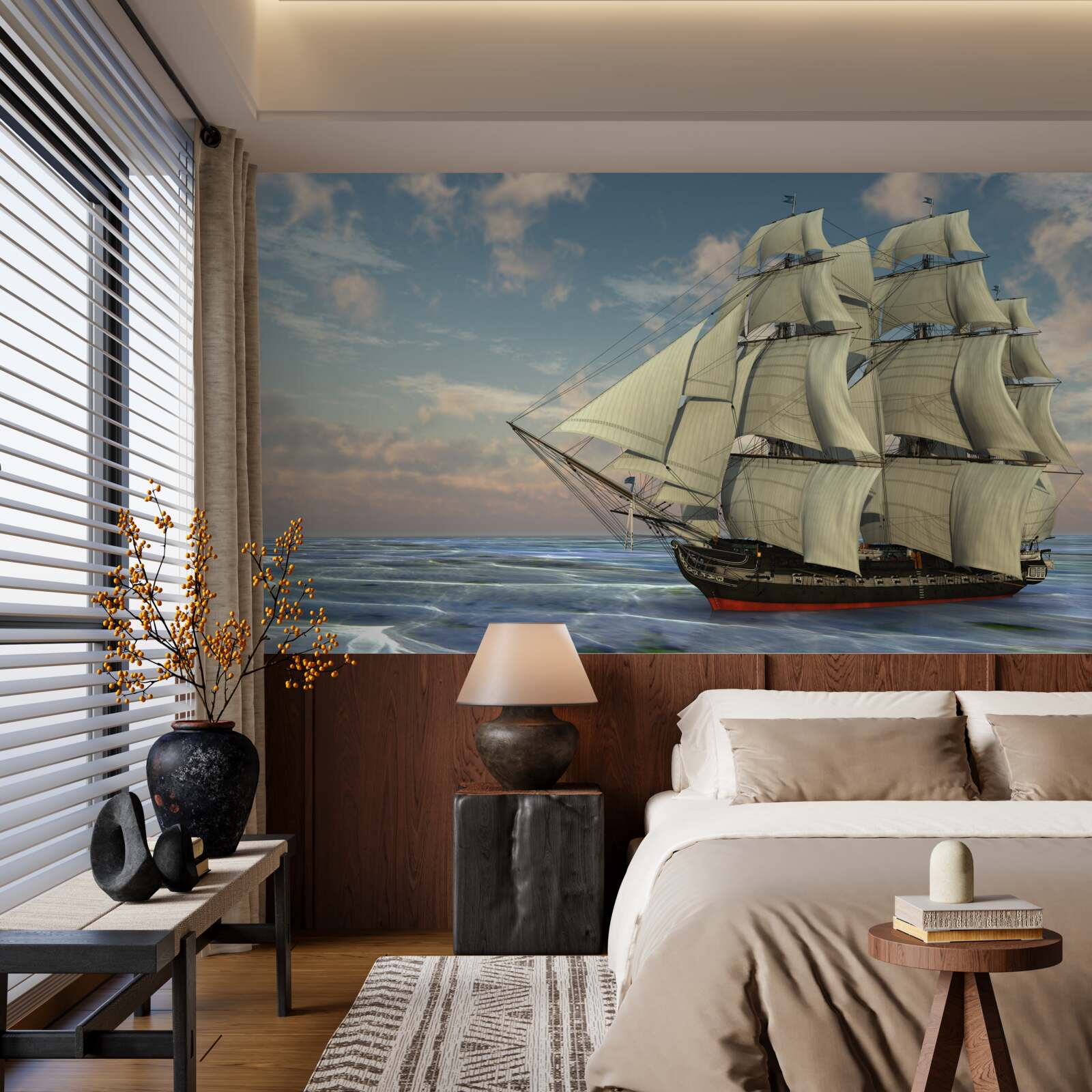 Fotobehang majestueus en sierlijk schip onder zeil op het water