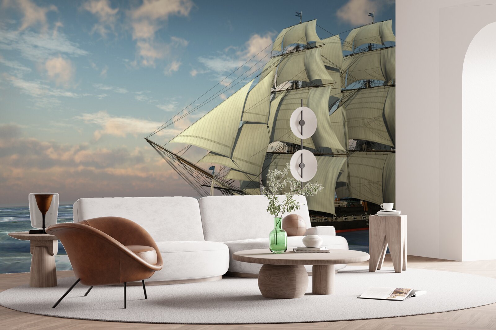 Fotobehang majestueus en sierlijk schip onder zeil op het water