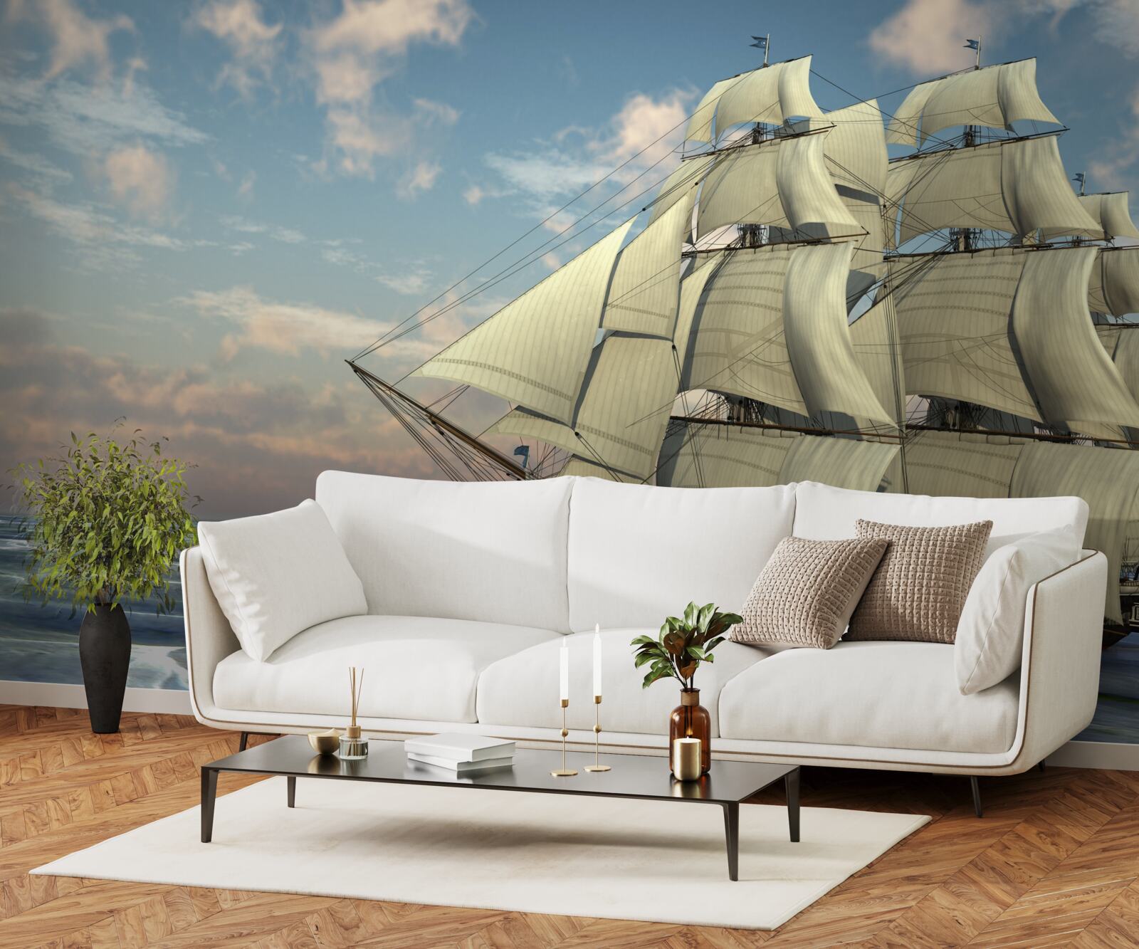 Fotobehang majestueus en sierlijk schip onder zeil op het water