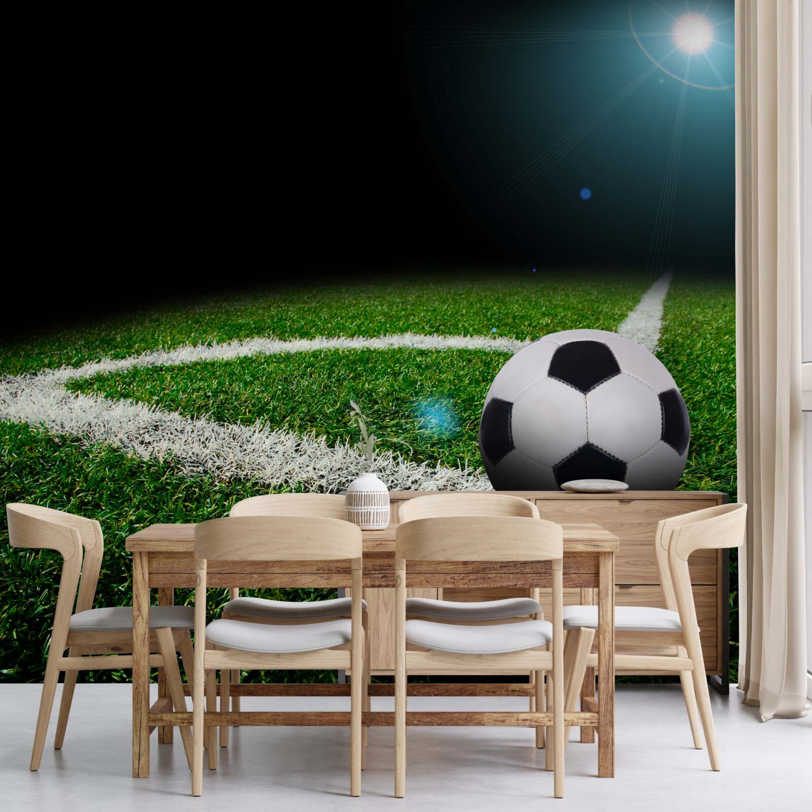 Fotobehang voetbal op het grasveld