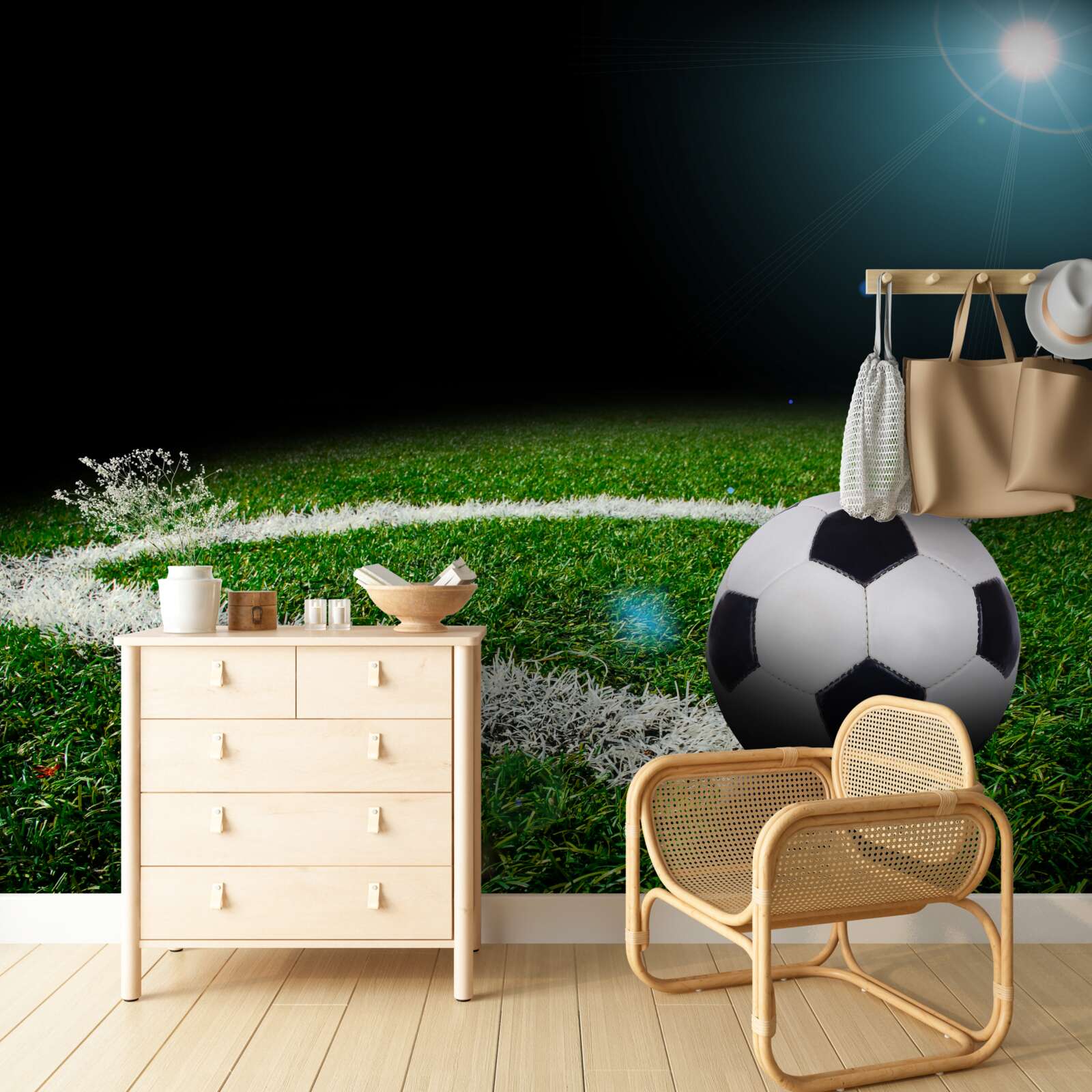 Fotobehang voetbal op het grasveld