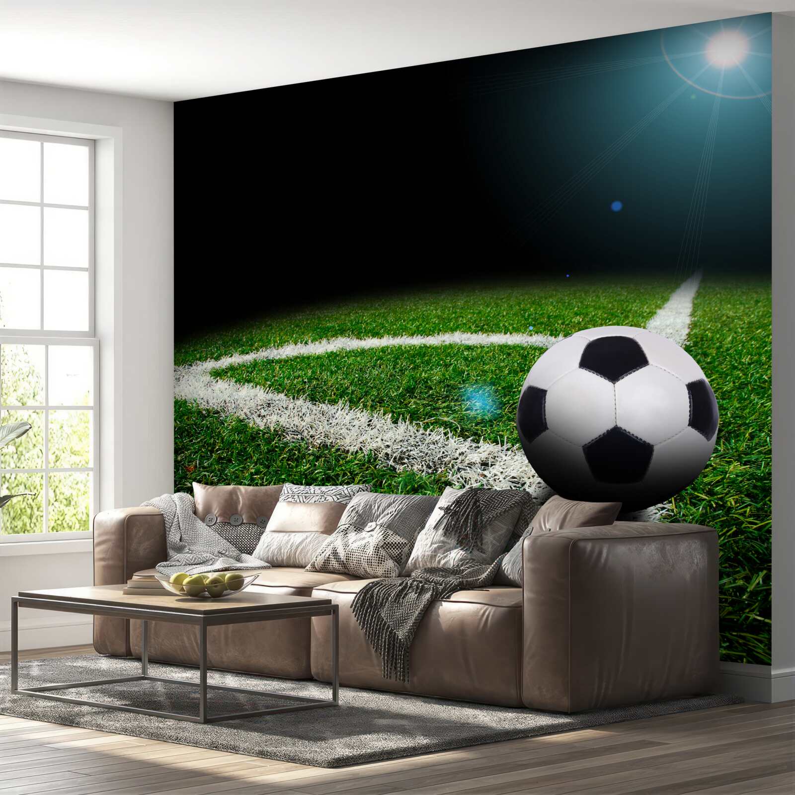 Fotobehang voetbal op het grasveld