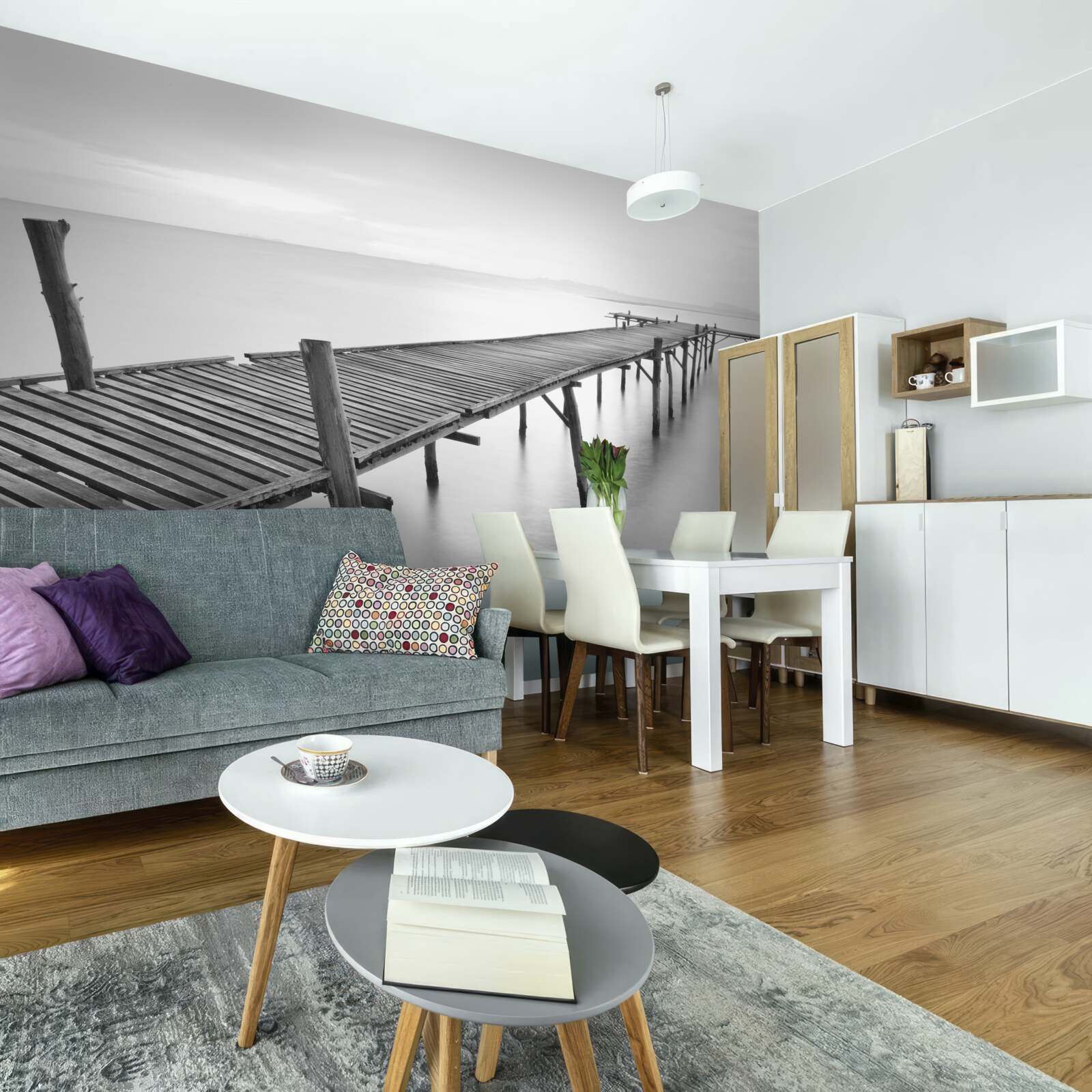 Fotobehang lange drijvende brug