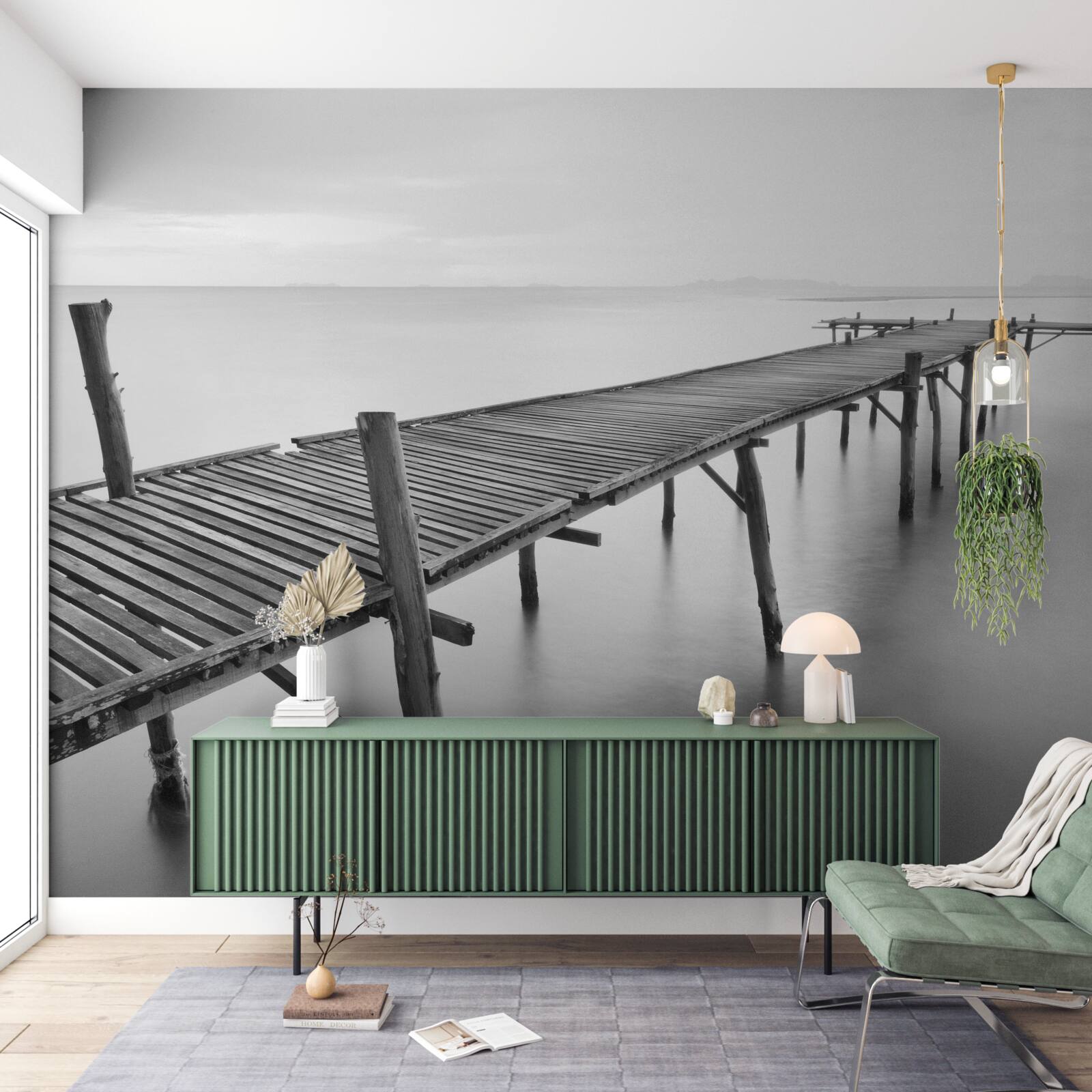 Fotobehang lange drijvende brug