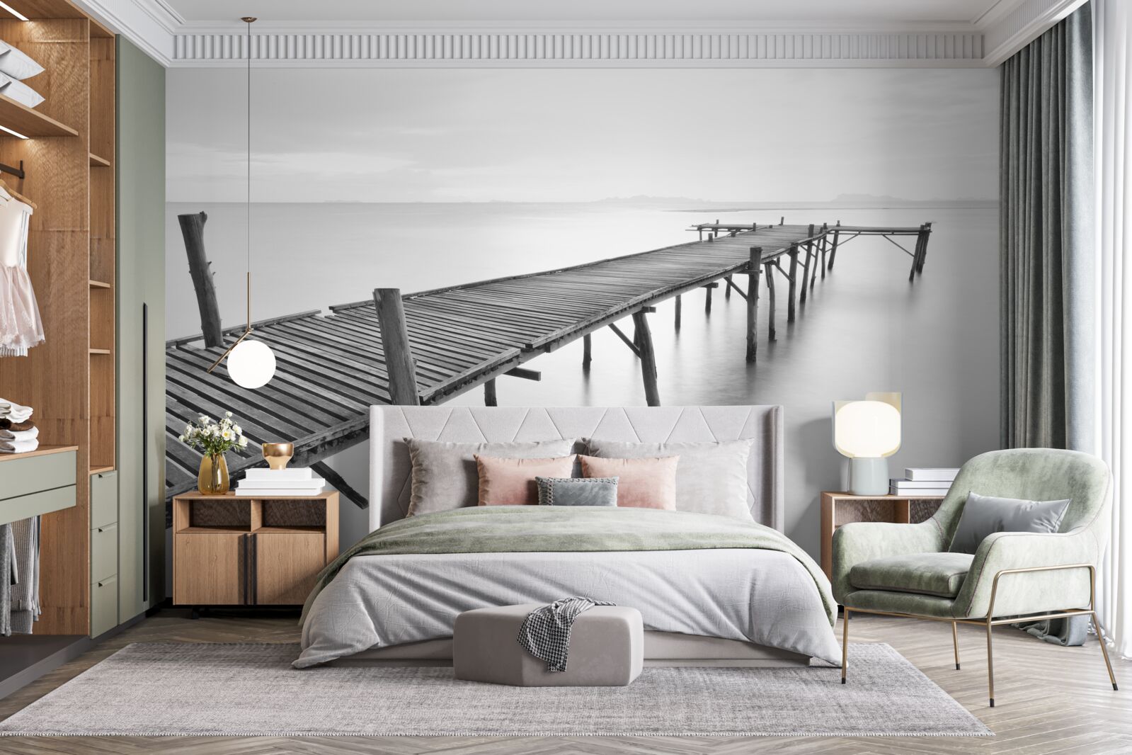 Fotobehang lange drijvende brug