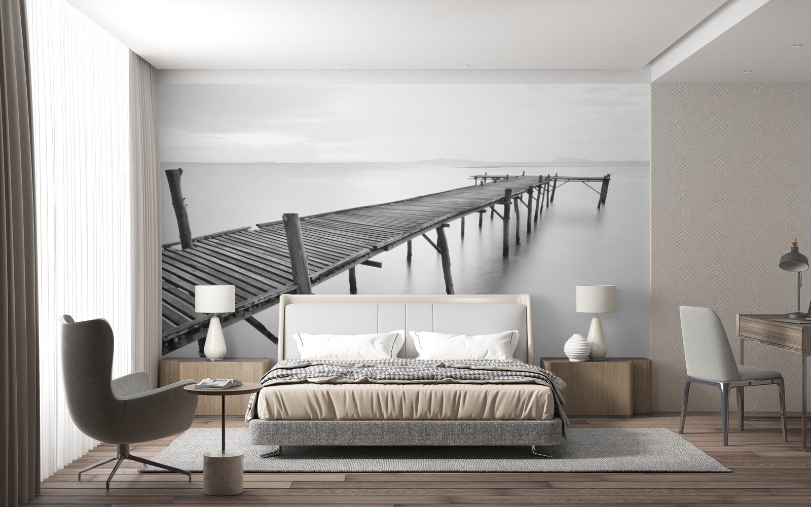 Fotobehang lange drijvende brug