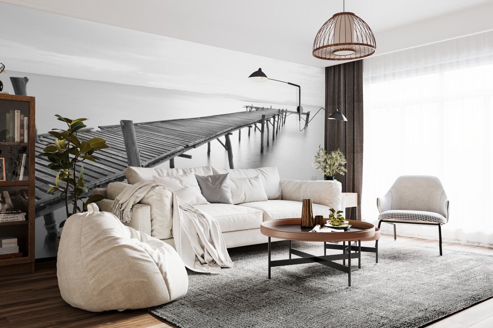 Fotobehang lange drijvende brug