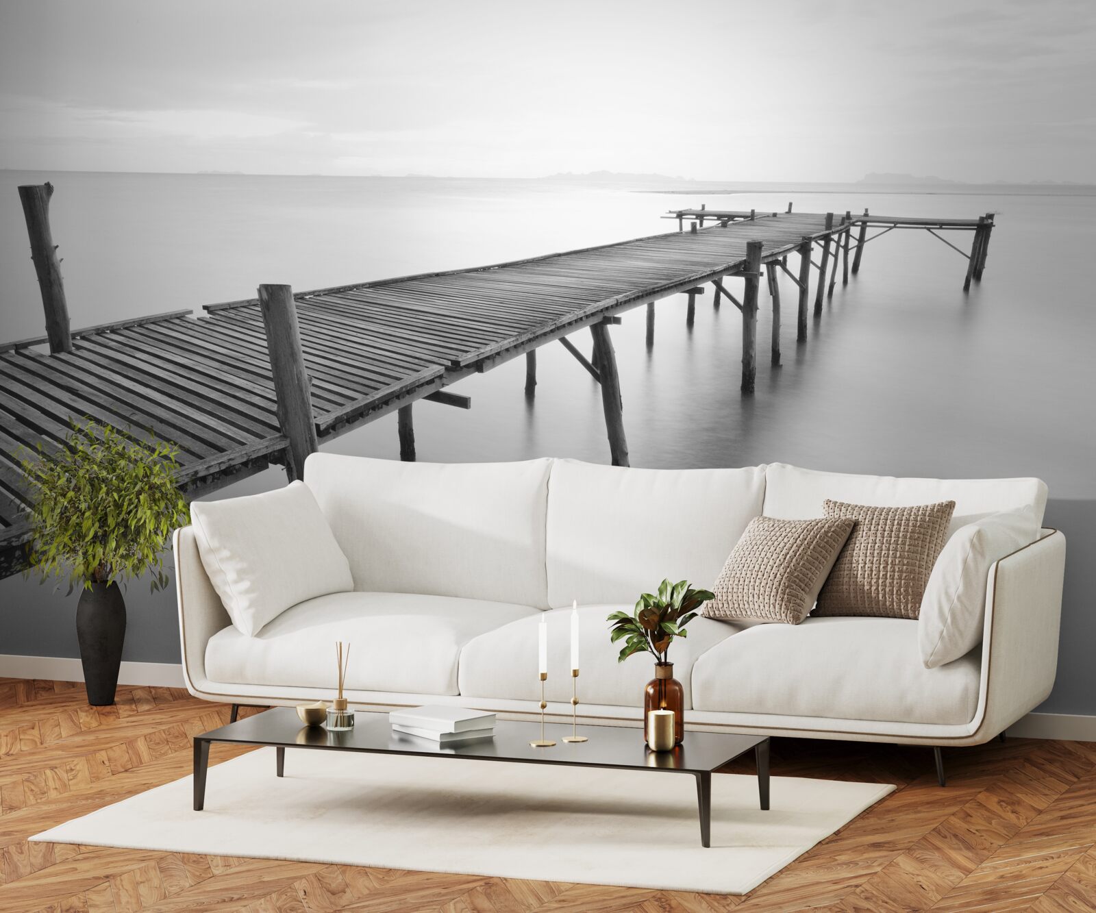 Fotobehang lange drijvende brug