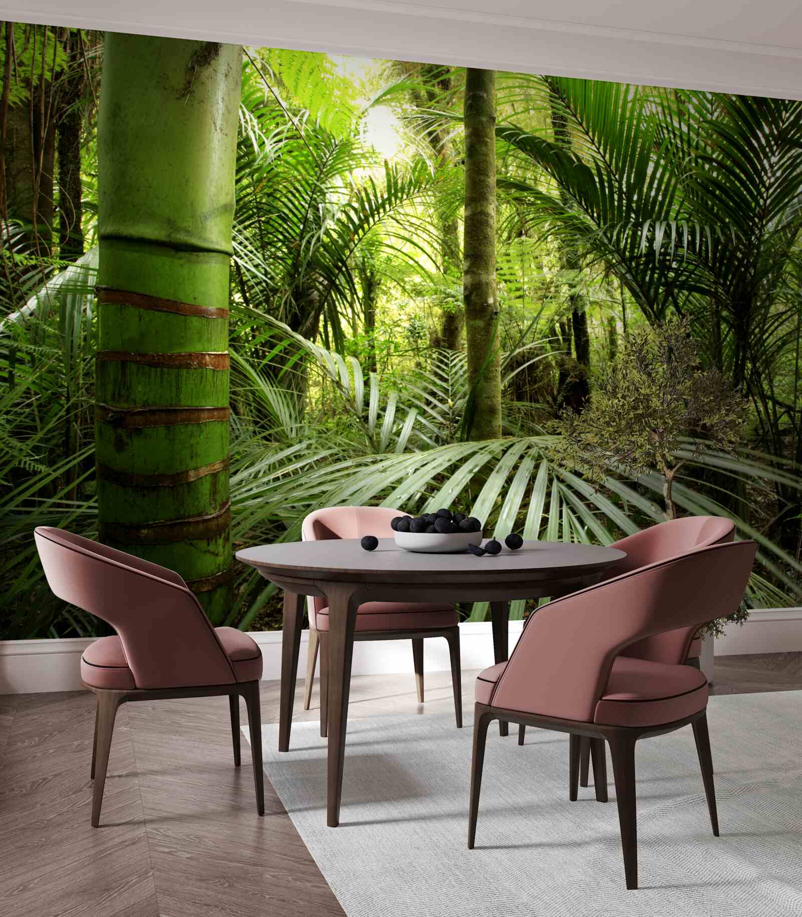 Fotobehang grote planten in een groen struikgewas