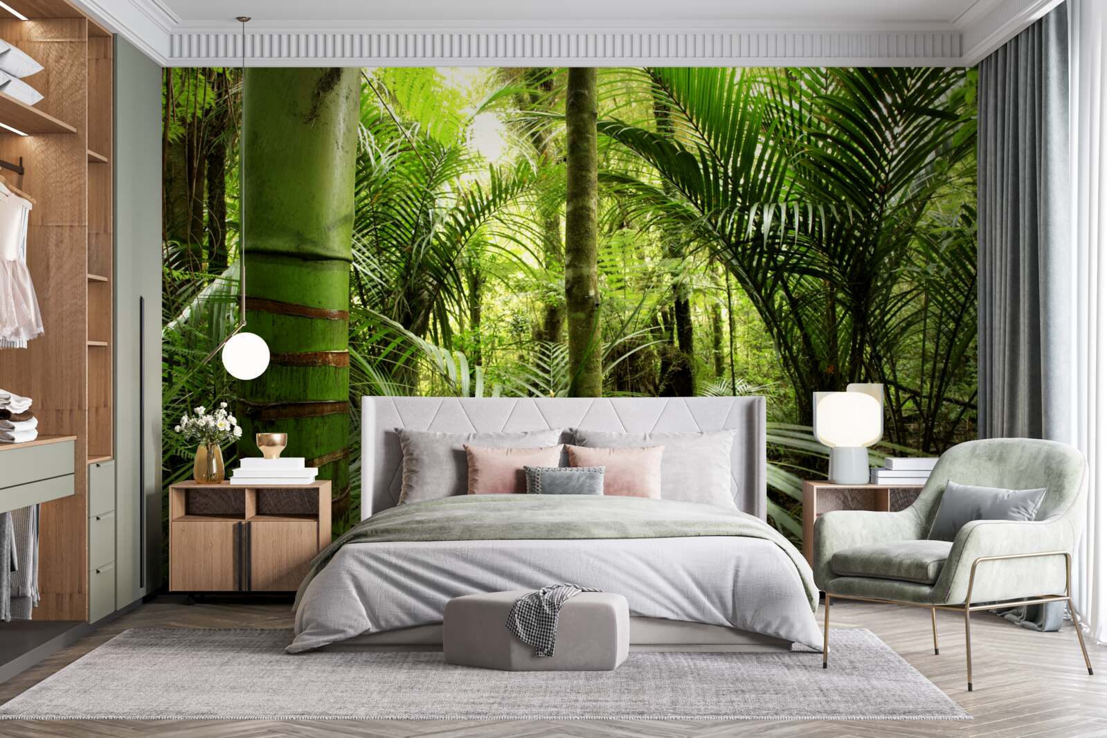 Fotobehang grote planten in een groen struikgewas