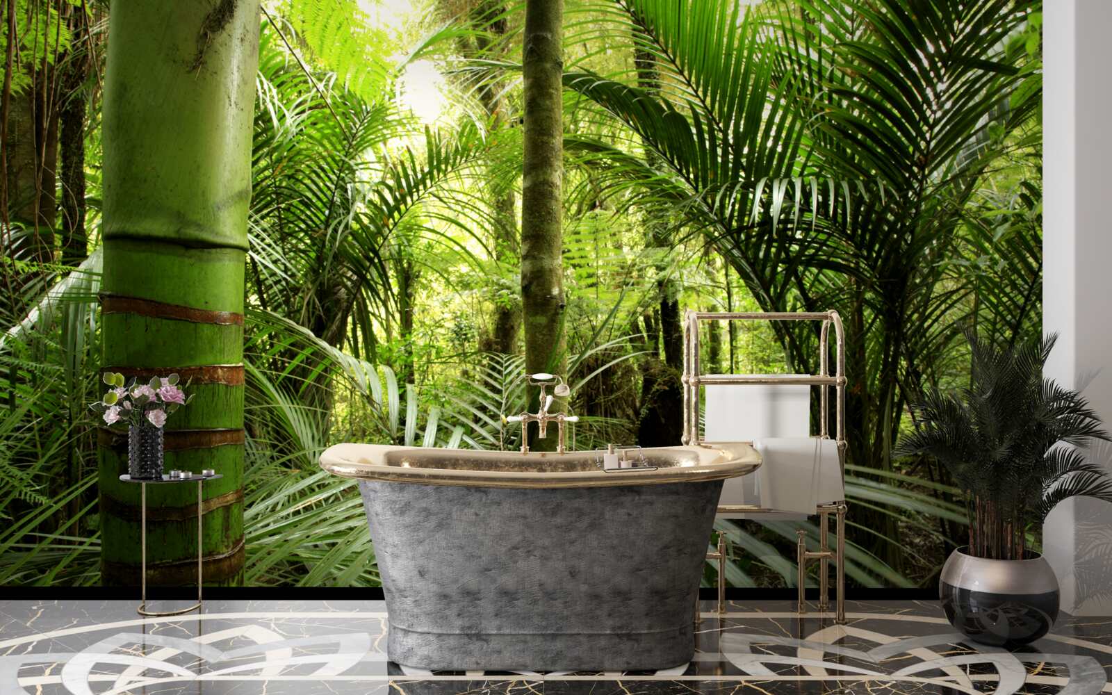 Fotobehang grote planten in een groen struikgewas