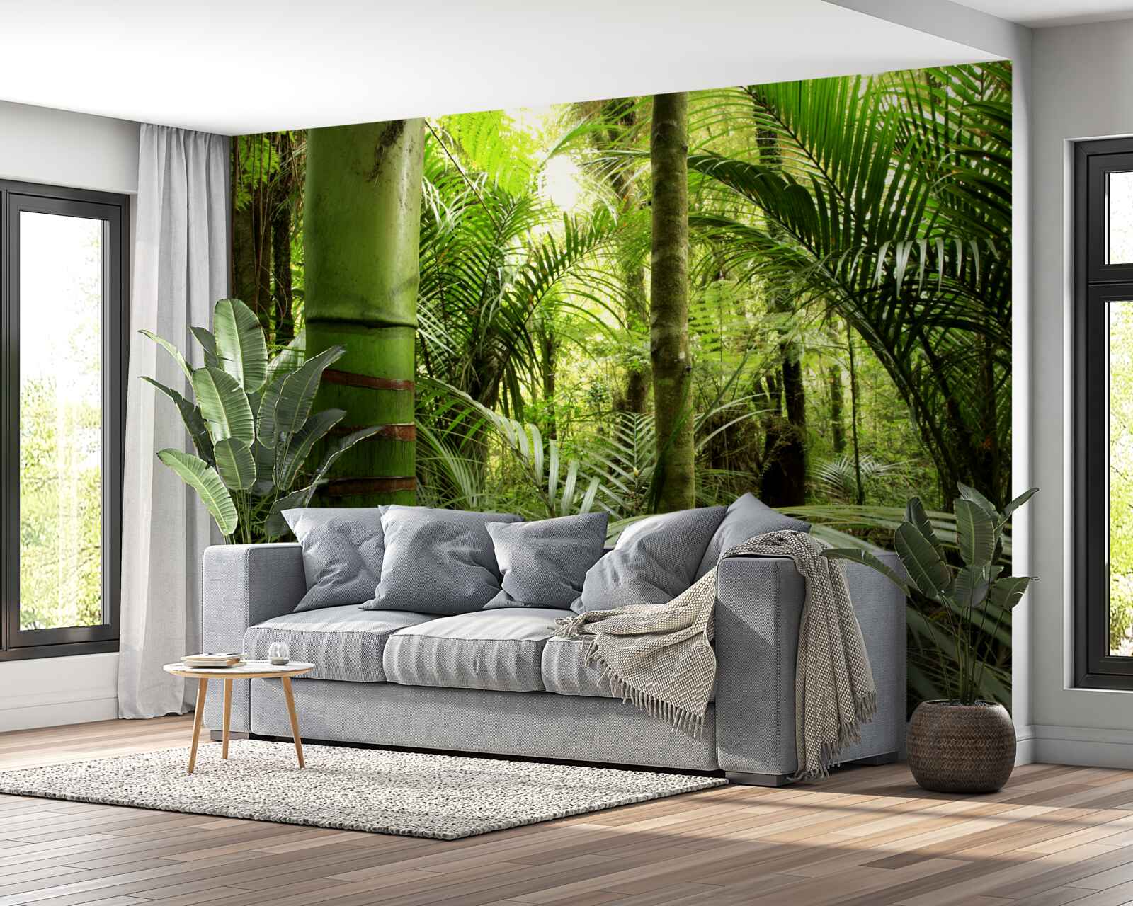 Fotobehang grote planten in een groen struikgewas