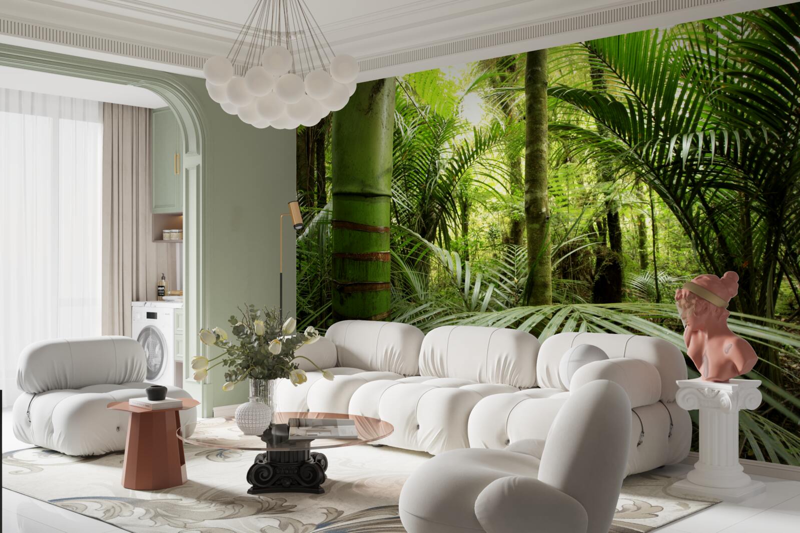 Fotobehang grote planten in een groen struikgewas