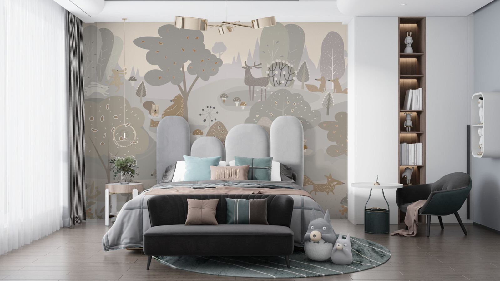 Fotobehang een magisch bos met charmante dieren