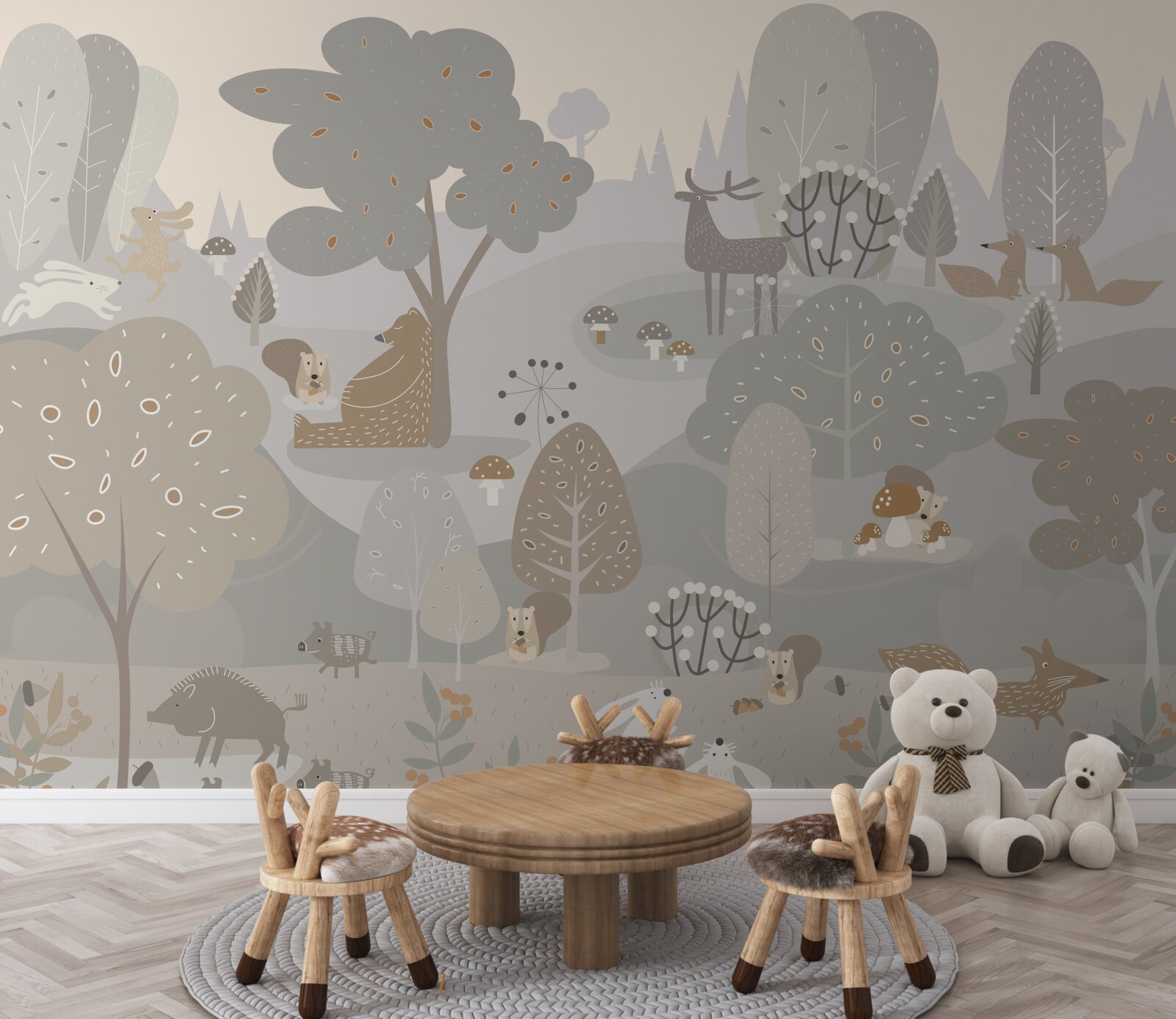 Fotobehang een magisch bos met charmante dieren