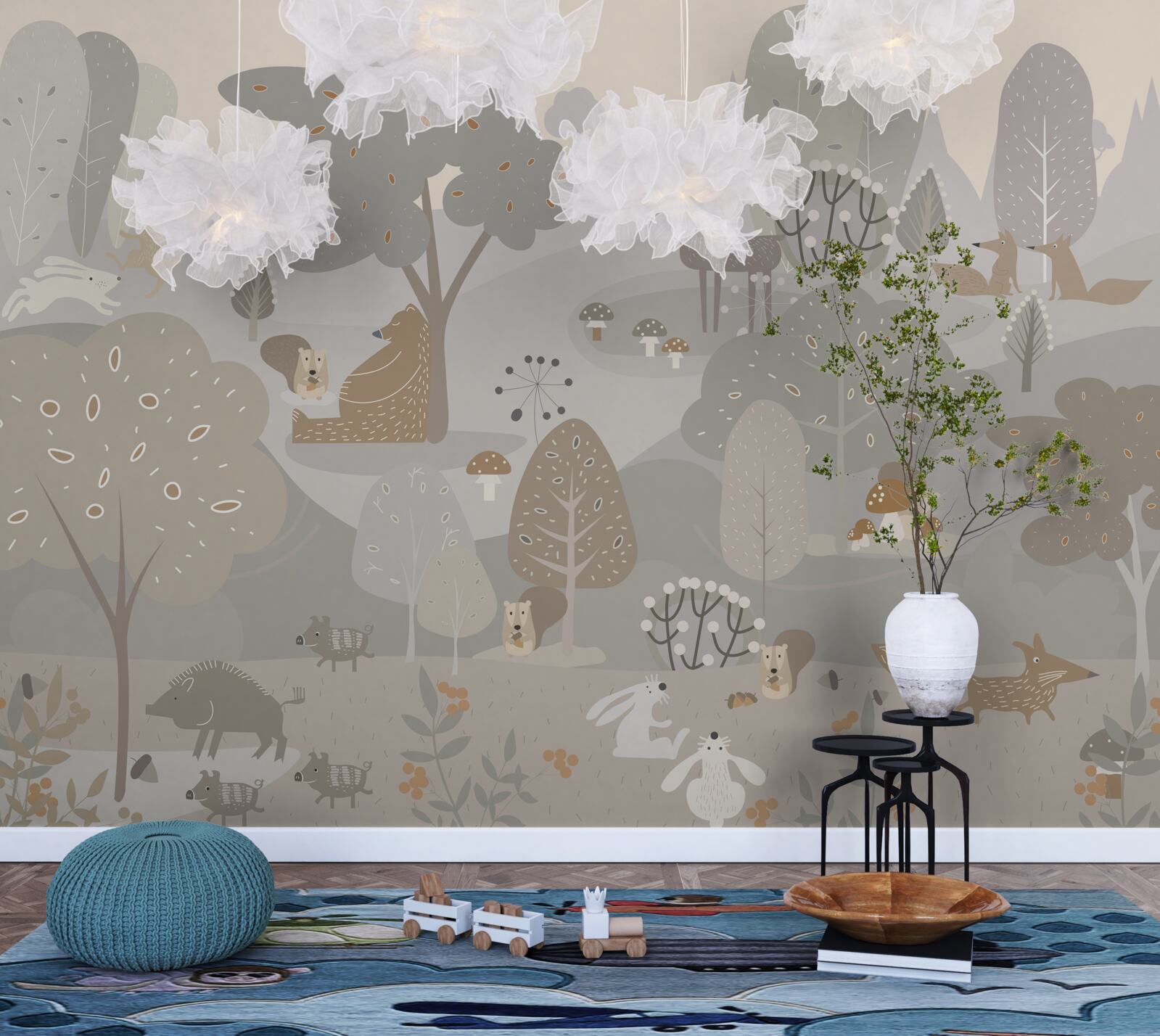 Fotobehang een magisch bos met charmante dieren