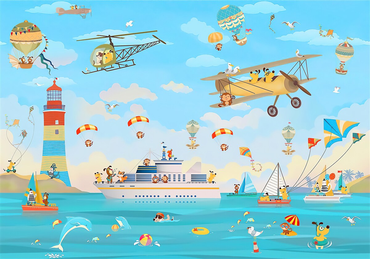 Fotobehang verschillende vormen van lucht- en watertransport