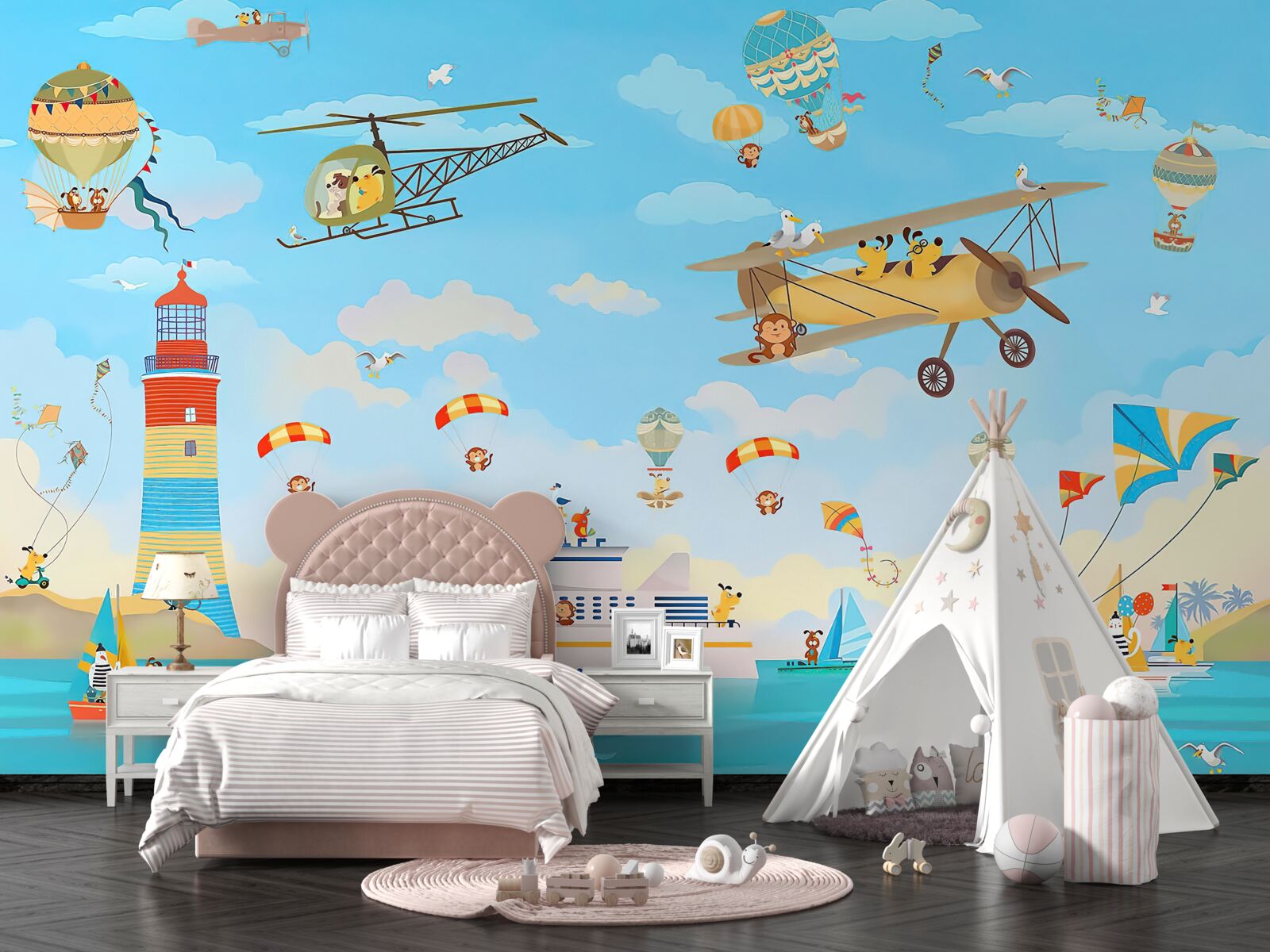 Fotobehang verschillende vormen van lucht- en watertransport