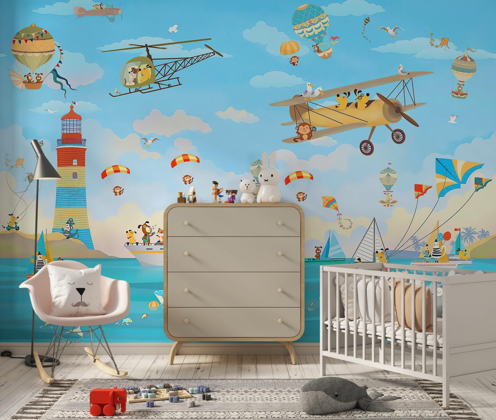 Fotobehang verschillende vormen van lucht- en watertransport