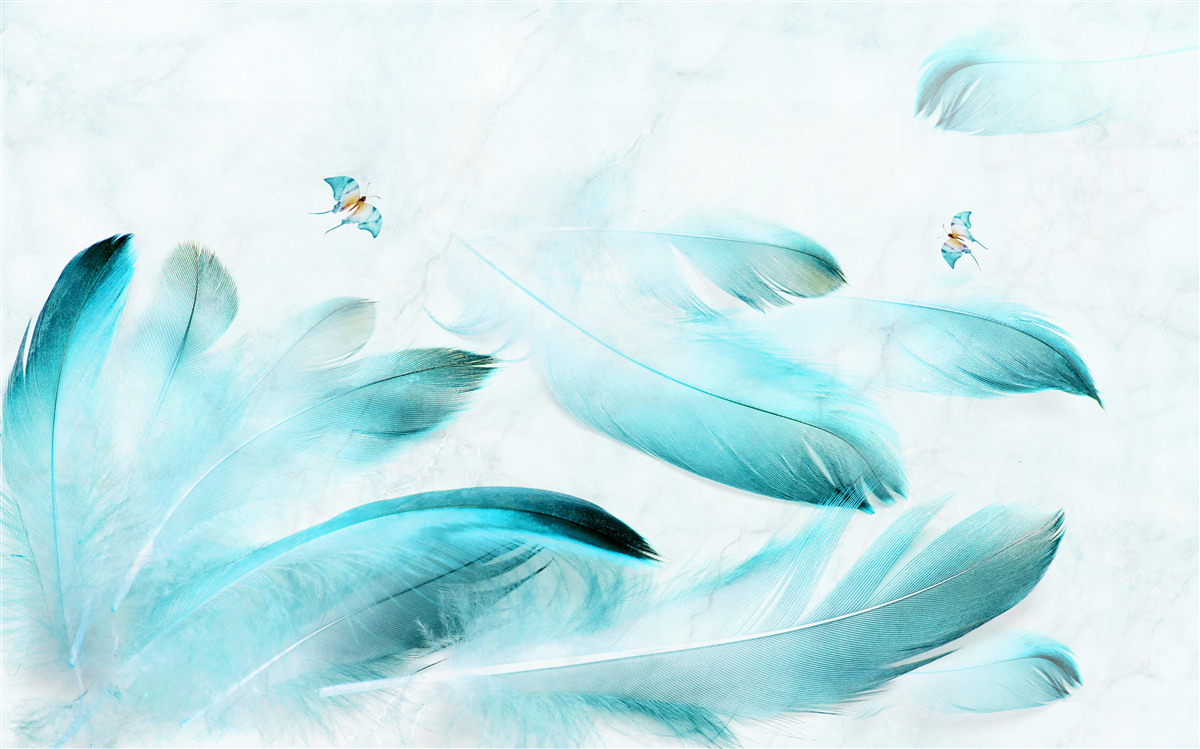 Fotobehang lichtblauwe veren