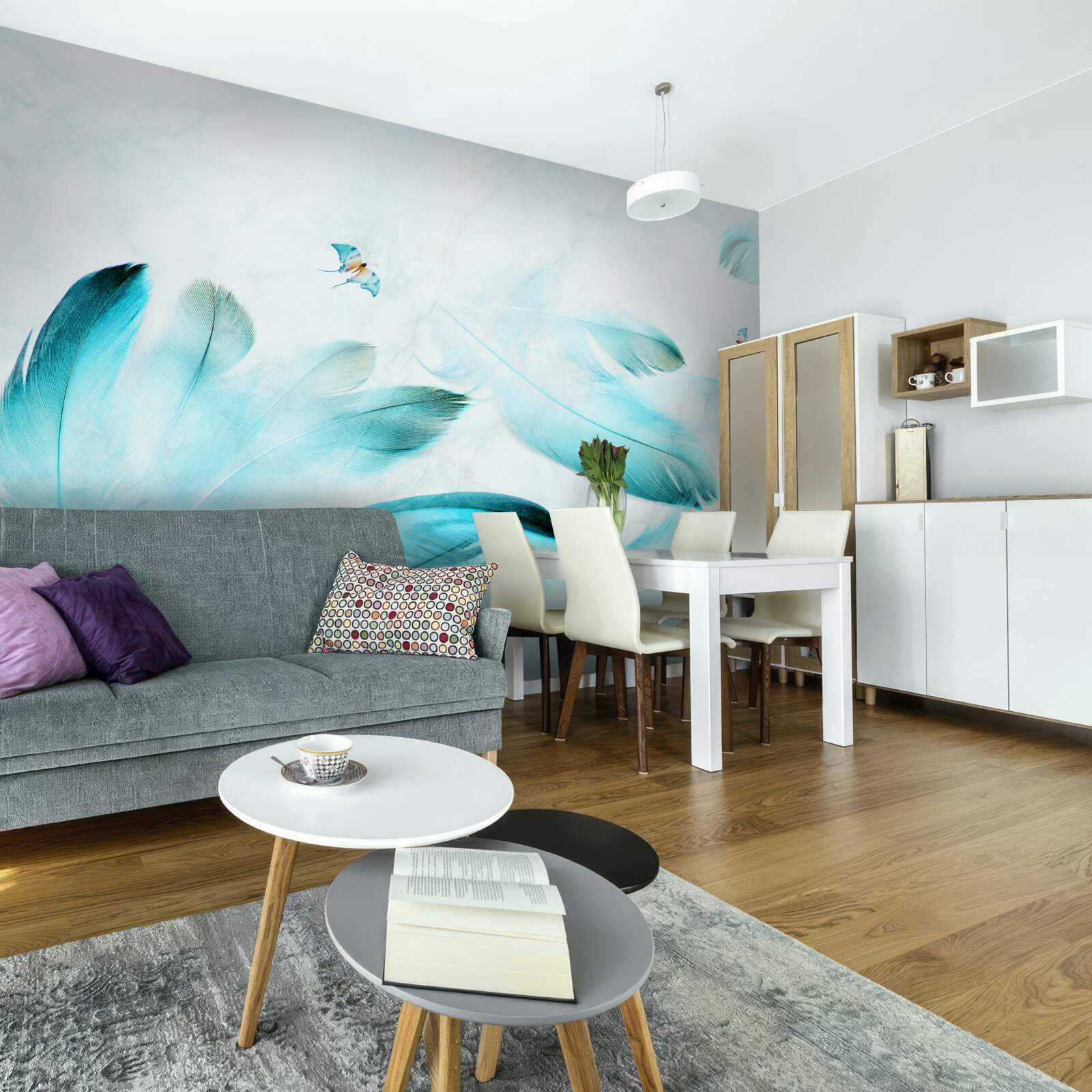 Fotobehang lichtblauwe veren