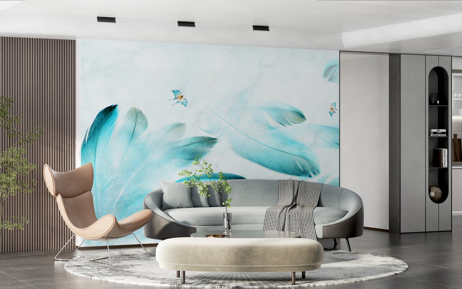 Fotobehang lichtblauwe veren