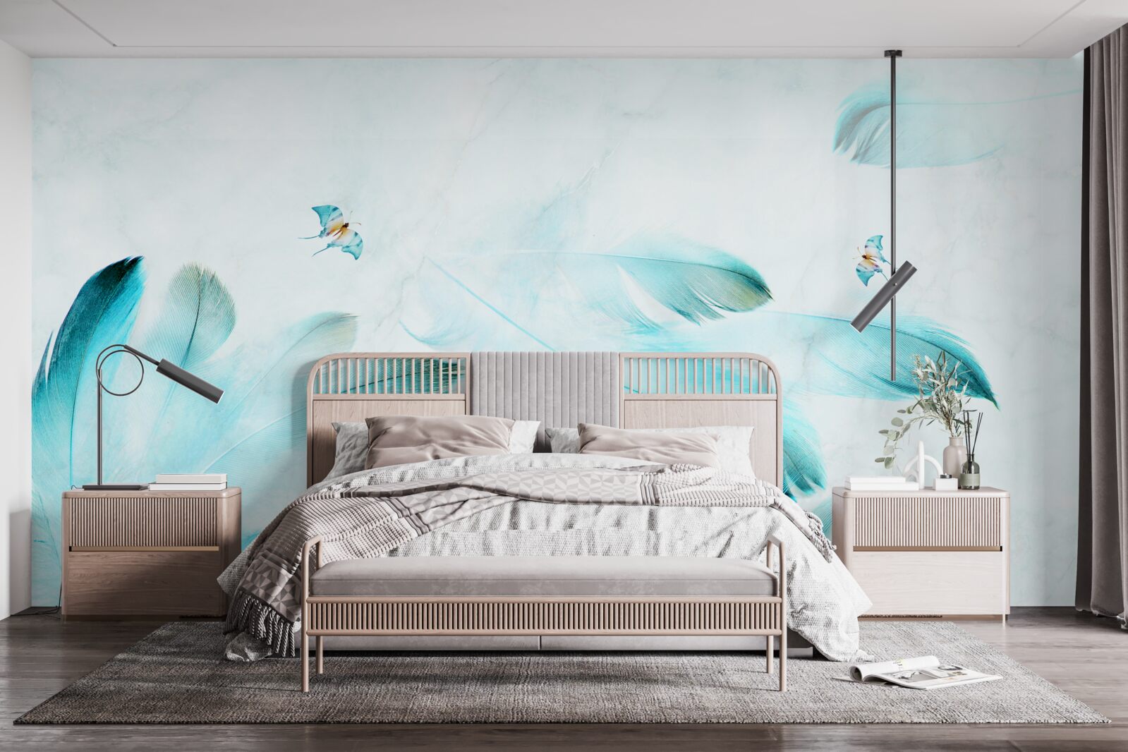 Fotobehang lichtblauwe veren