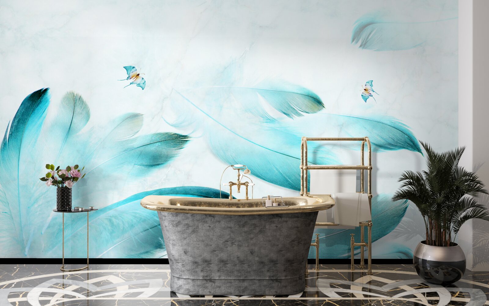 Fotobehang lichtblauwe veren