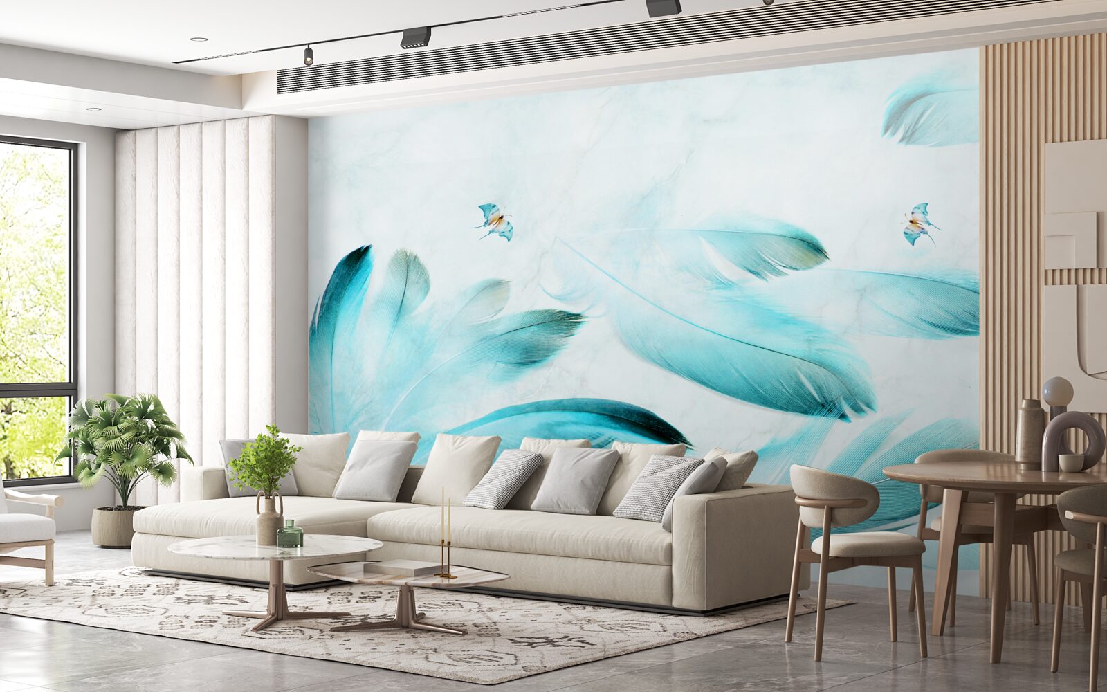 Fotobehang lichtblauwe veren