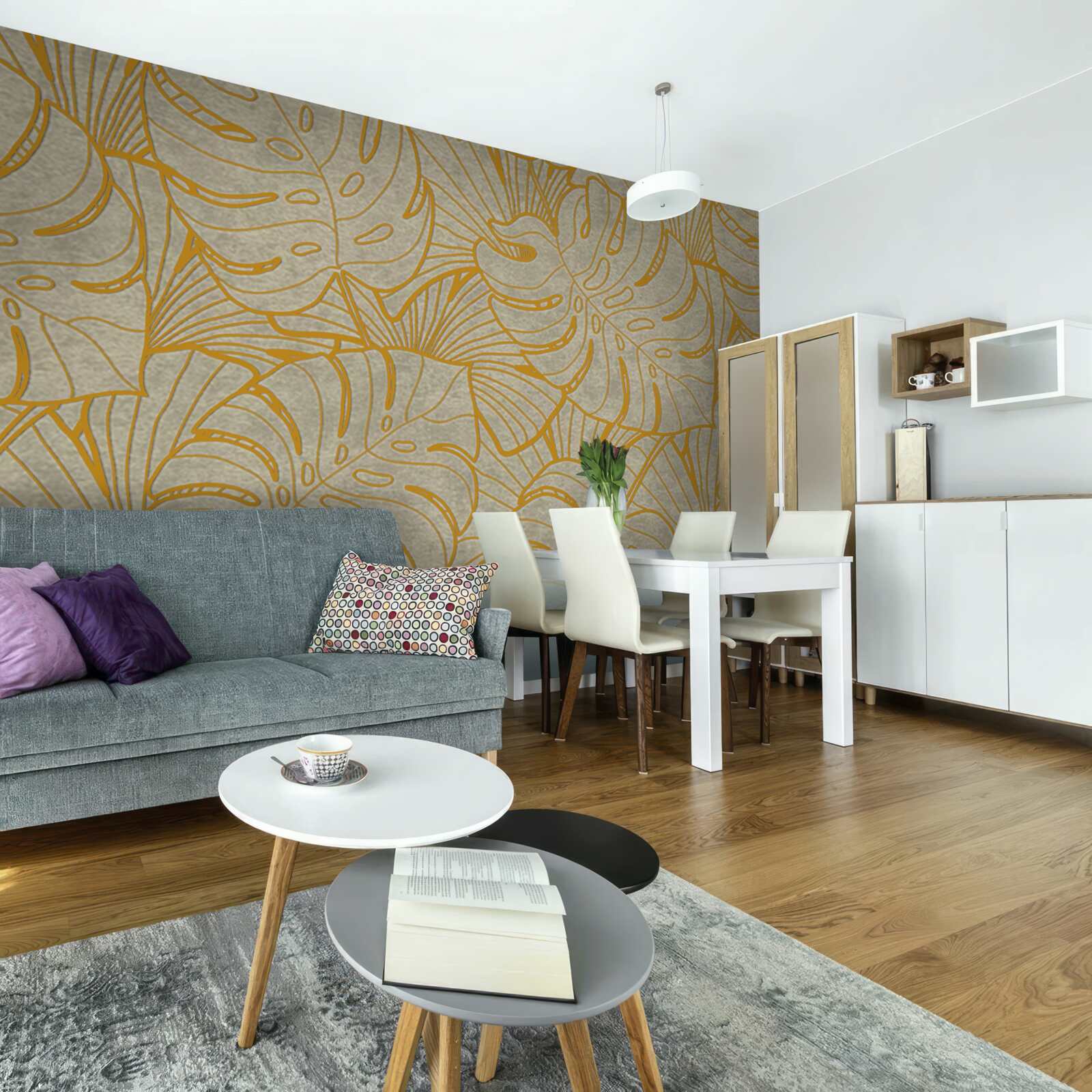 Fotobehang contouren van grote bladeren