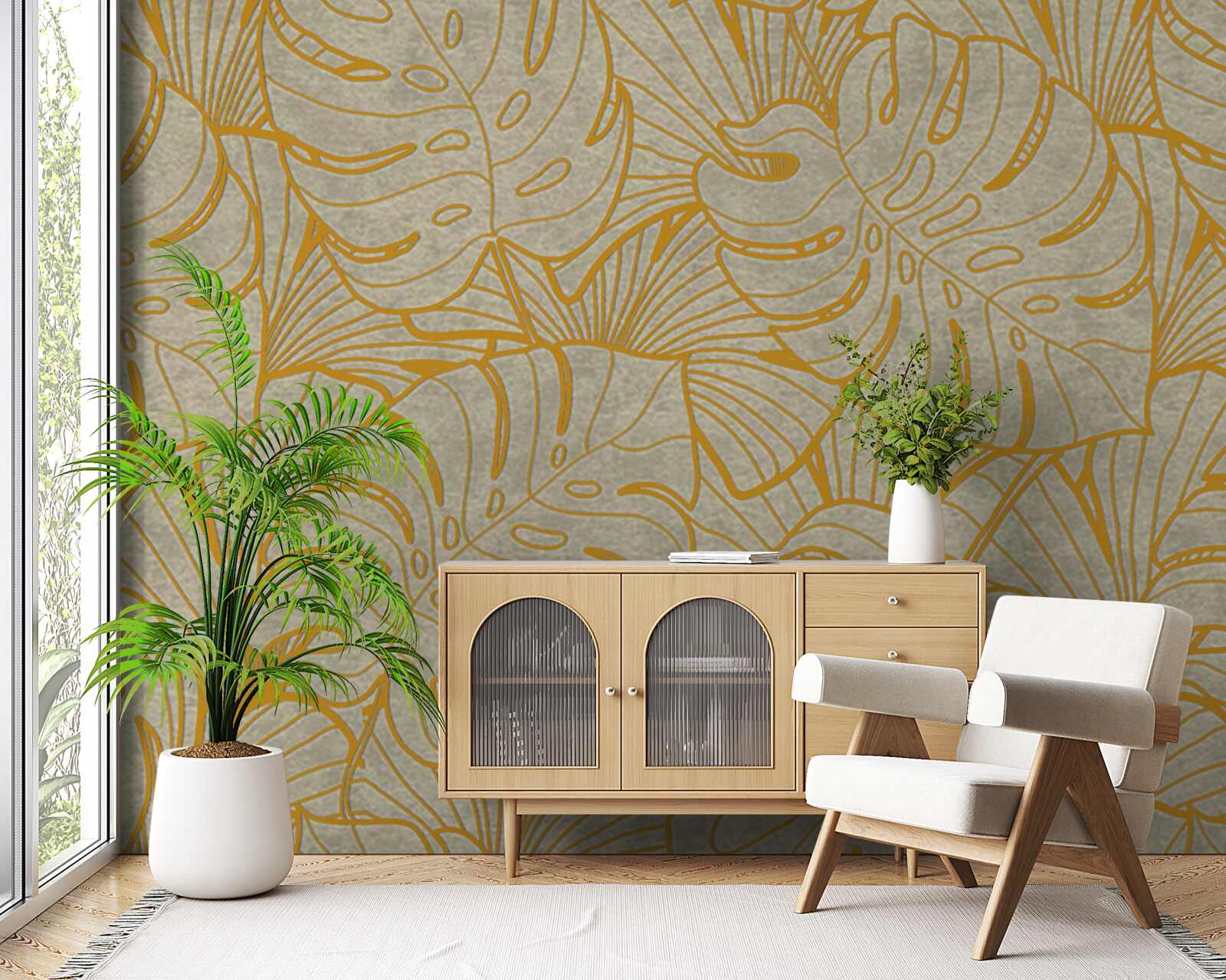 Fotobehang contouren van grote bladeren