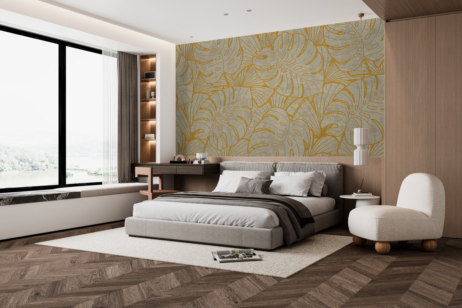 Fotobehang contouren van grote bladeren