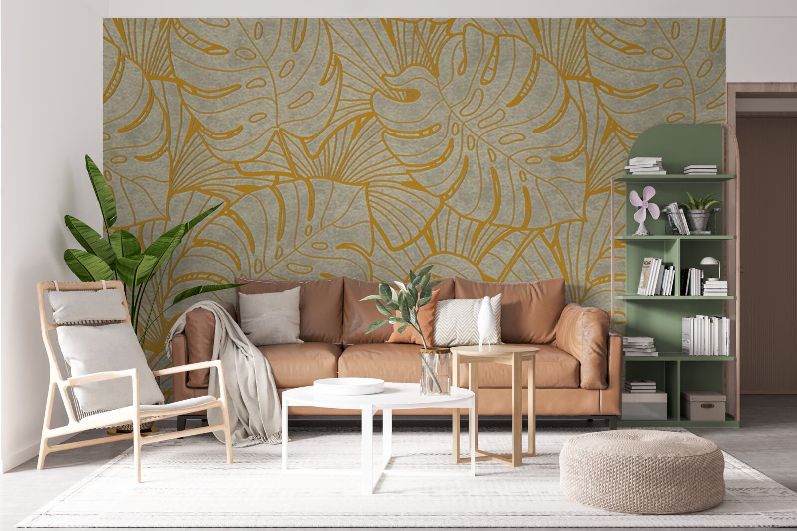 Fotobehang contouren van grote bladeren