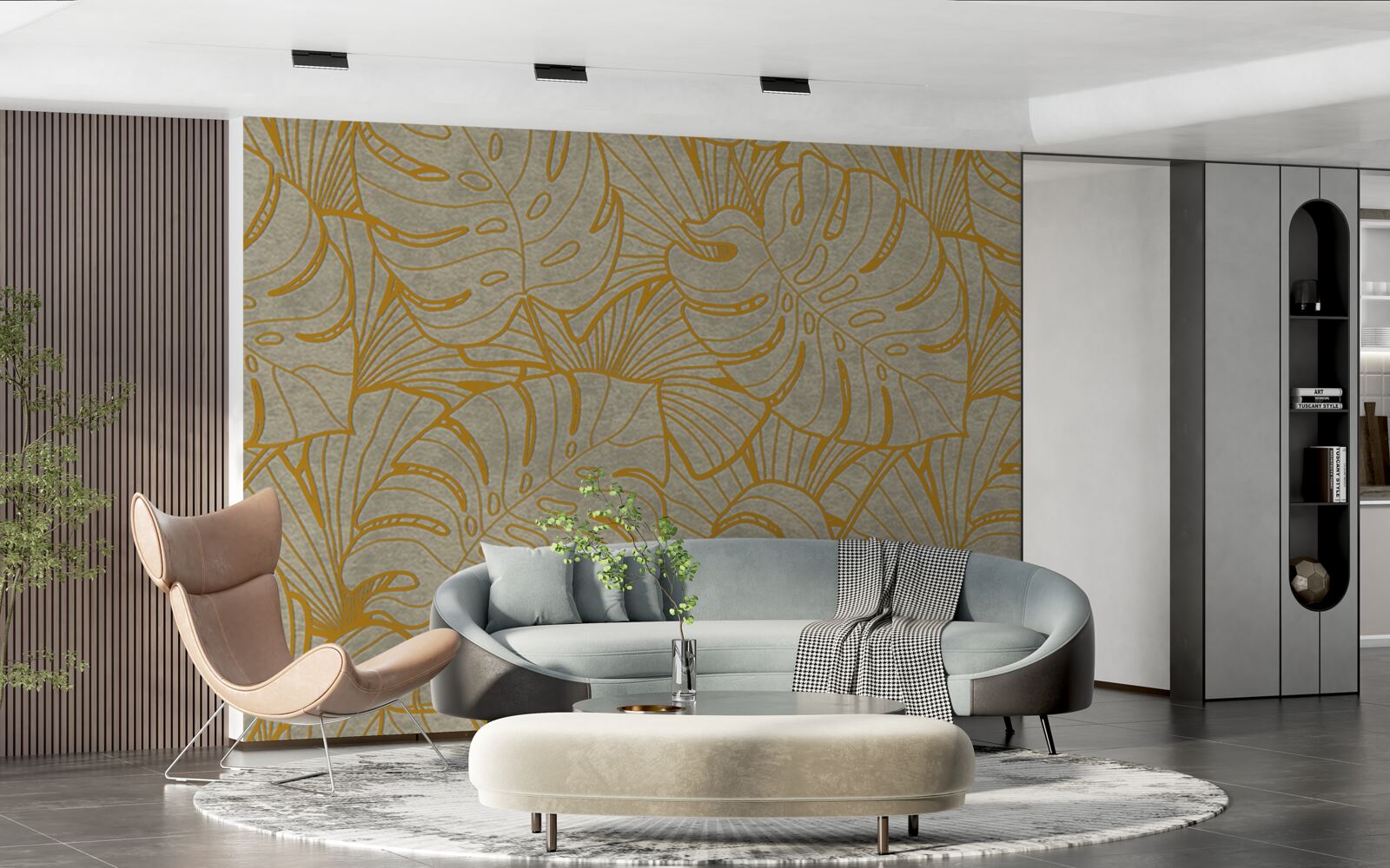 Fotobehang contouren van grote bladeren