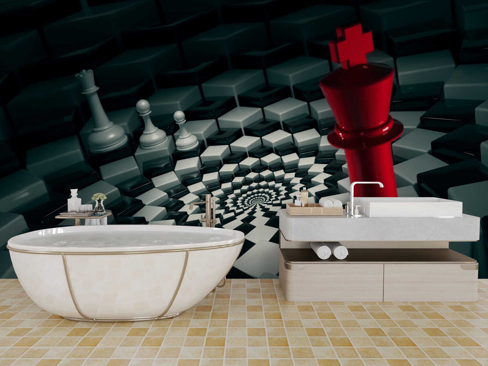 Fotobehang grote schaakstukken