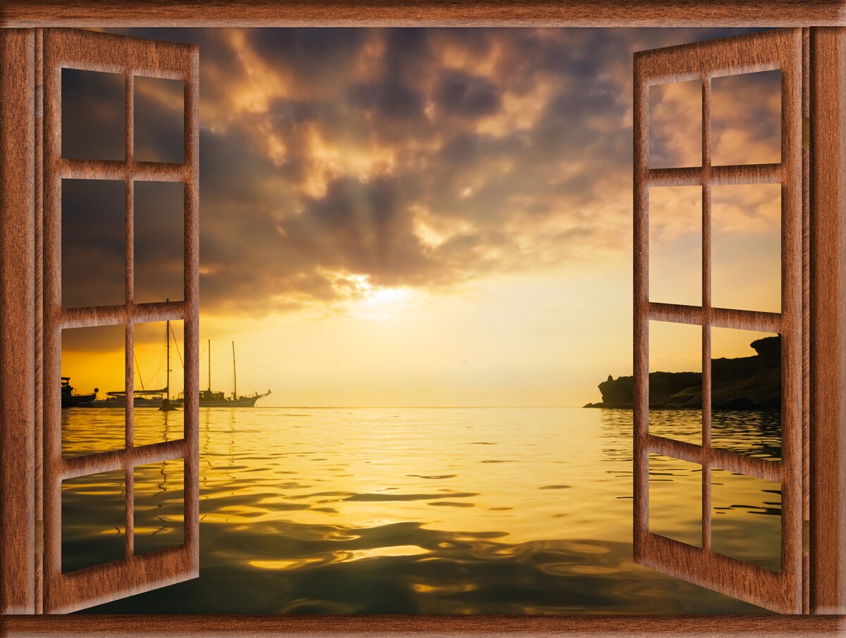 Fotobehang prachtig landschap buiten het raam