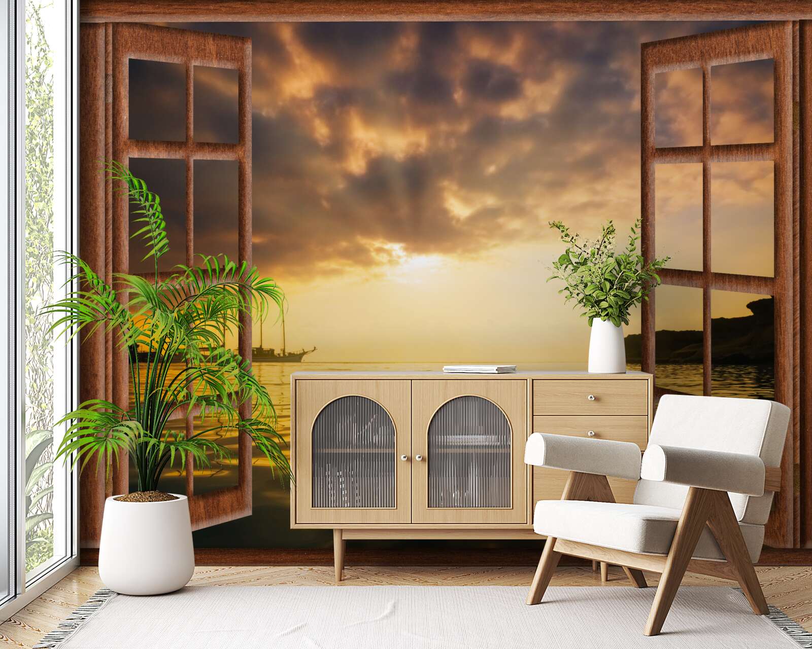 Fotobehang prachtig landschap buiten het raam