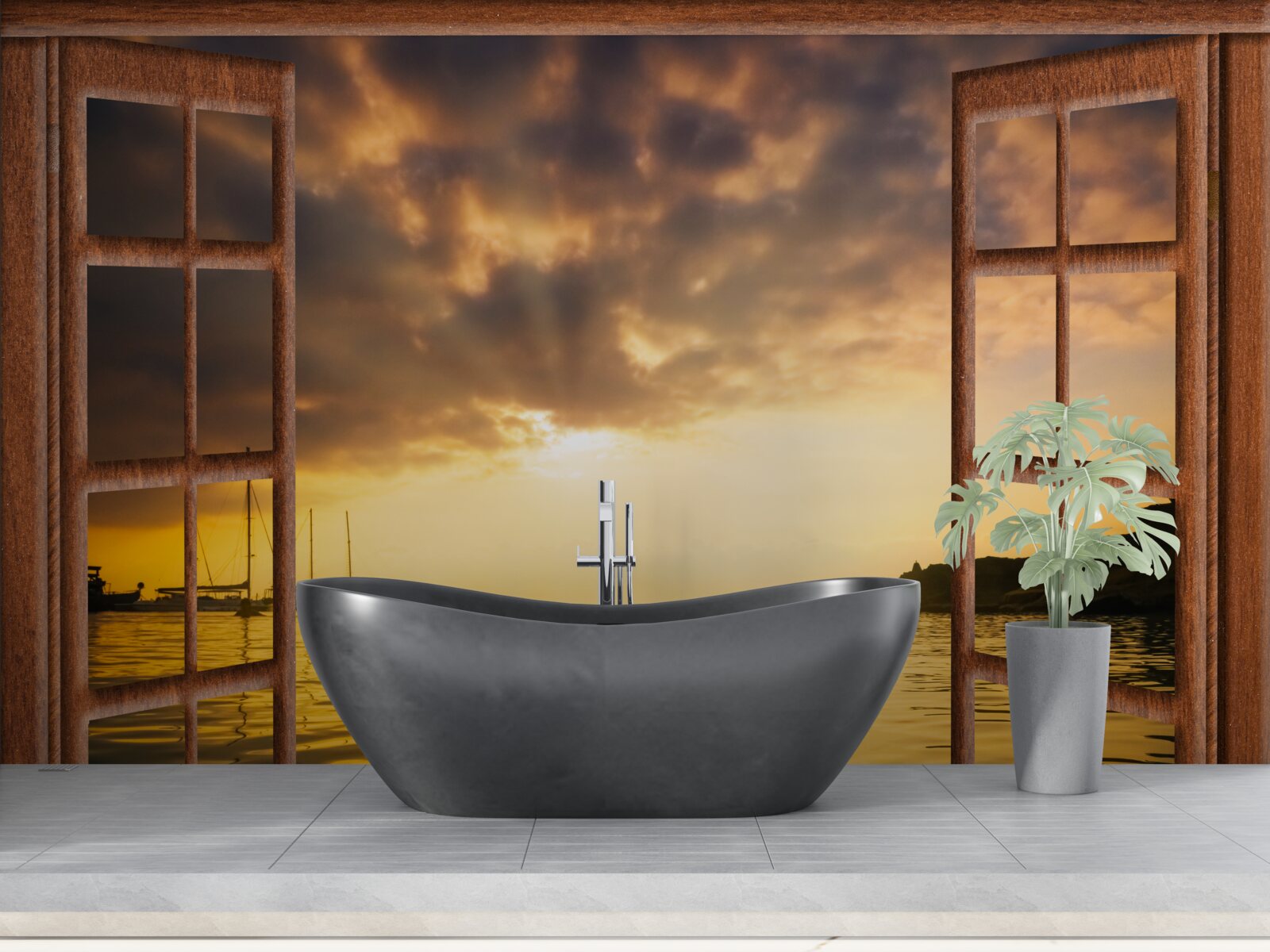 Fotobehang prachtig landschap buiten het raam