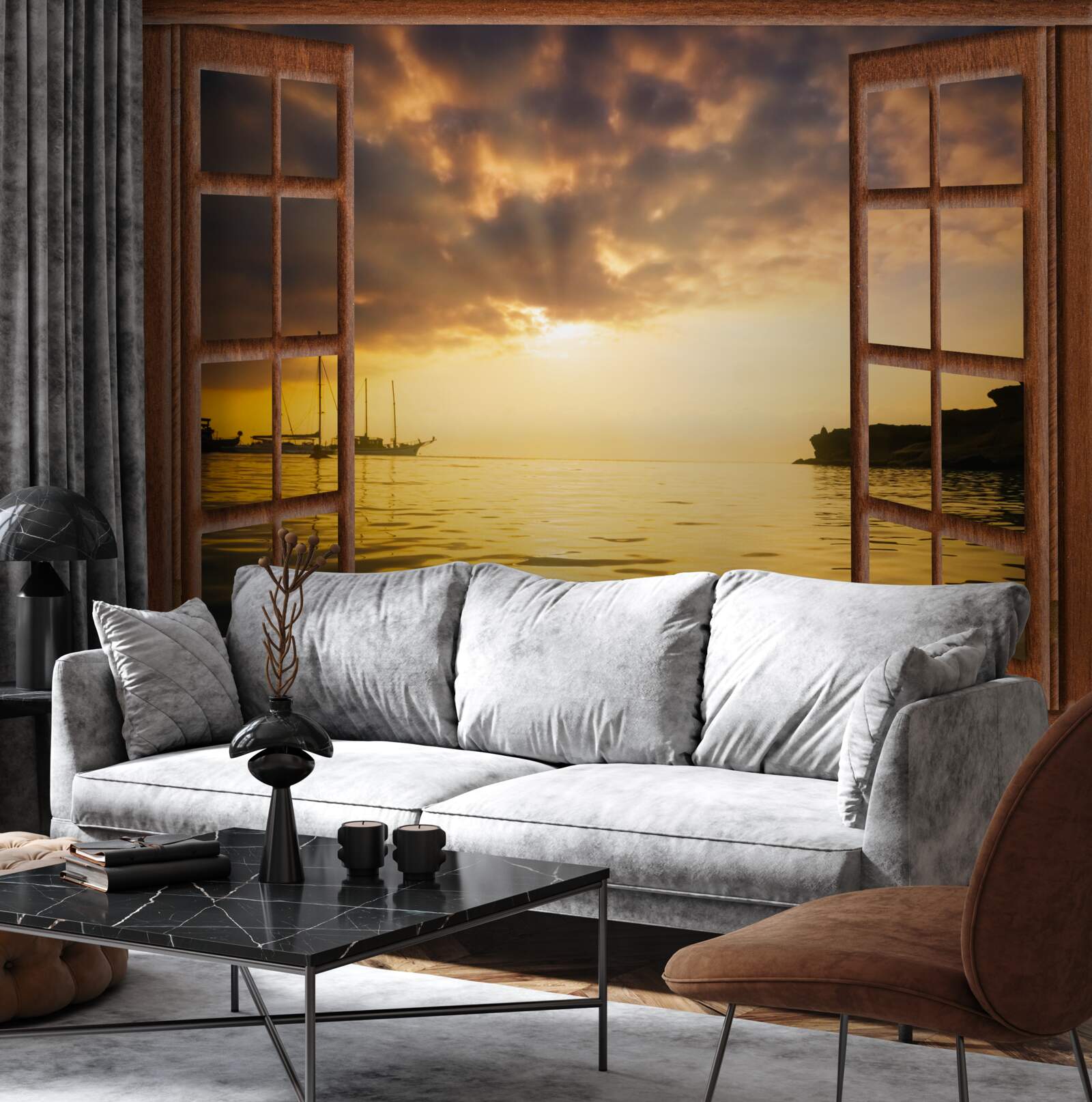 Fotobehang prachtig landschap buiten het raam