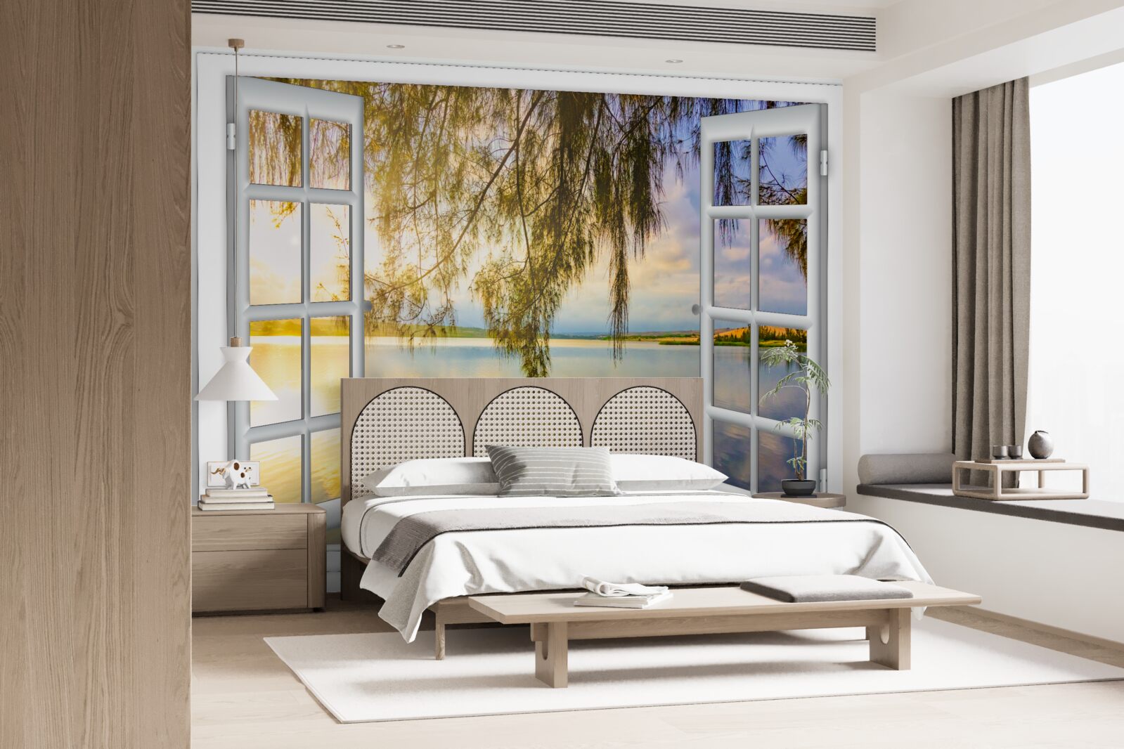 Fotobehang uitzicht op water vanuit een raam