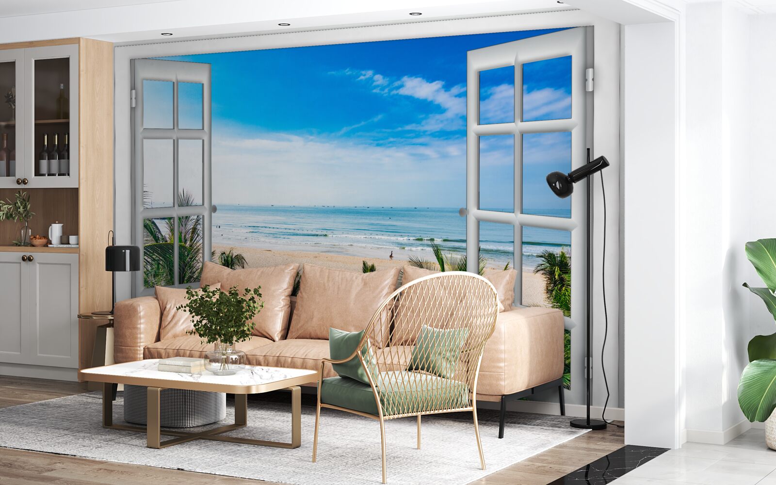 Fotobehang open ramen met prachtig uitzicht