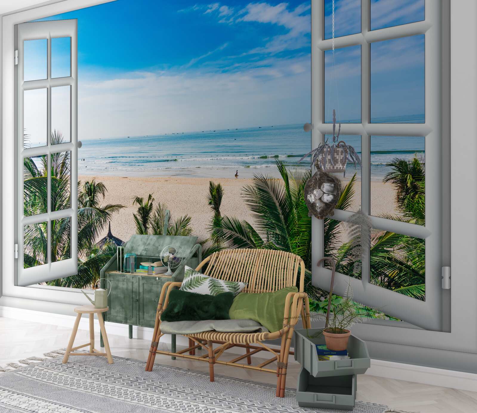 Fotobehang open ramen met prachtig uitzicht