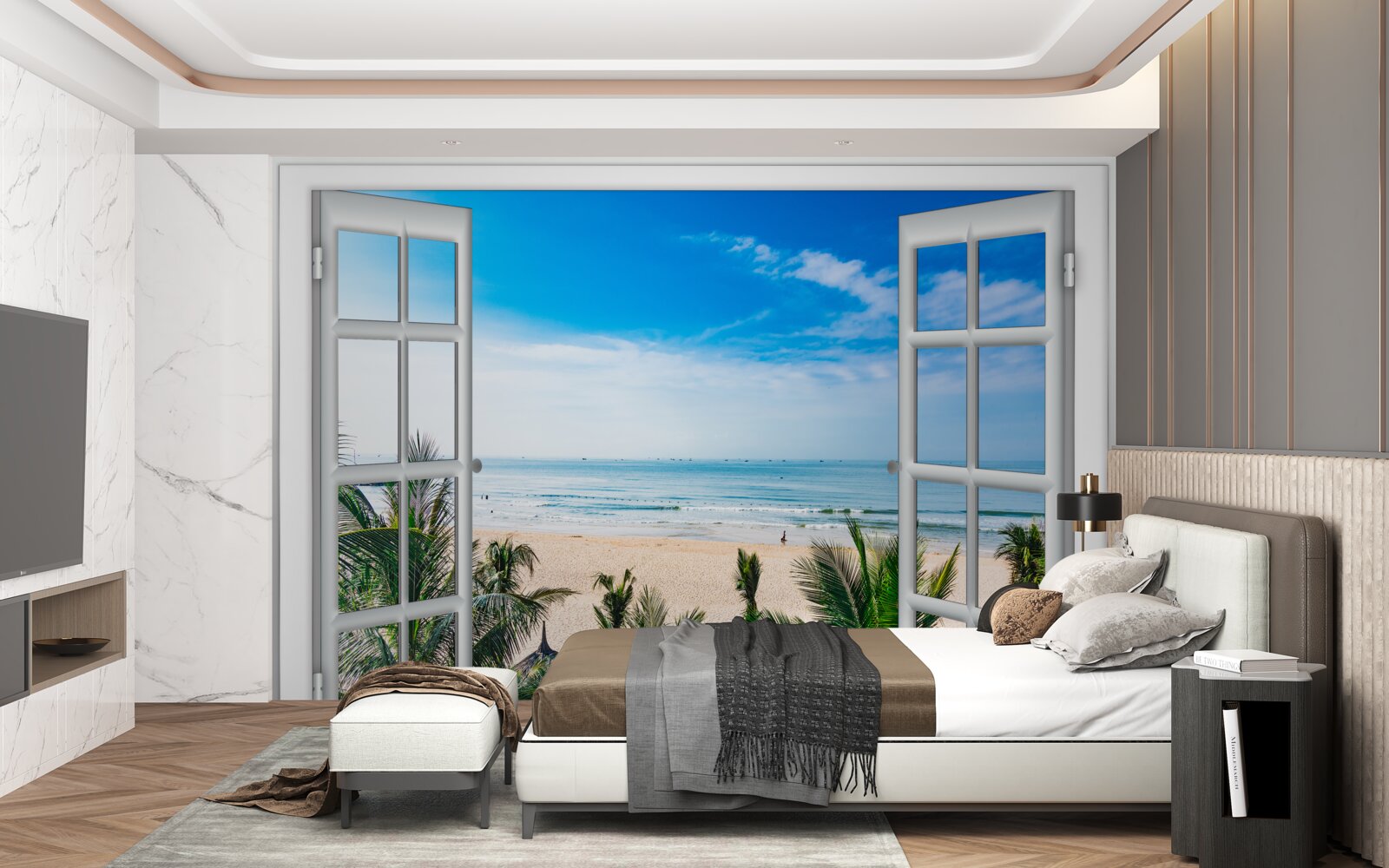 Fotobehang open ramen met prachtig uitzicht